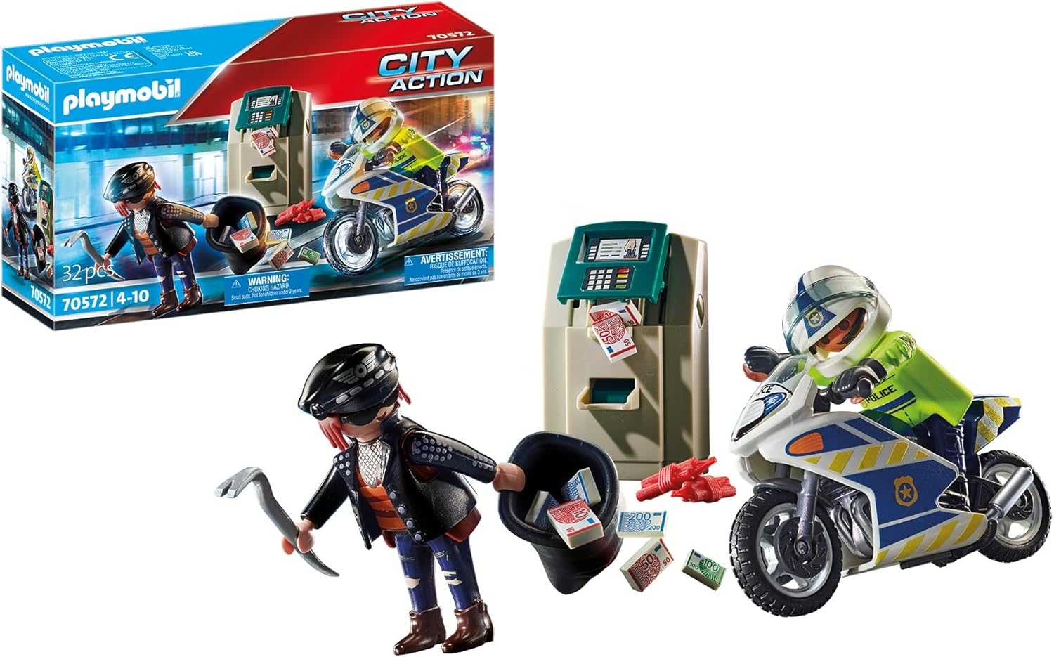 Playmobil - 70572 City Action Politiemotor: Achtervolging Van De Geldrover,Multi Kleuren