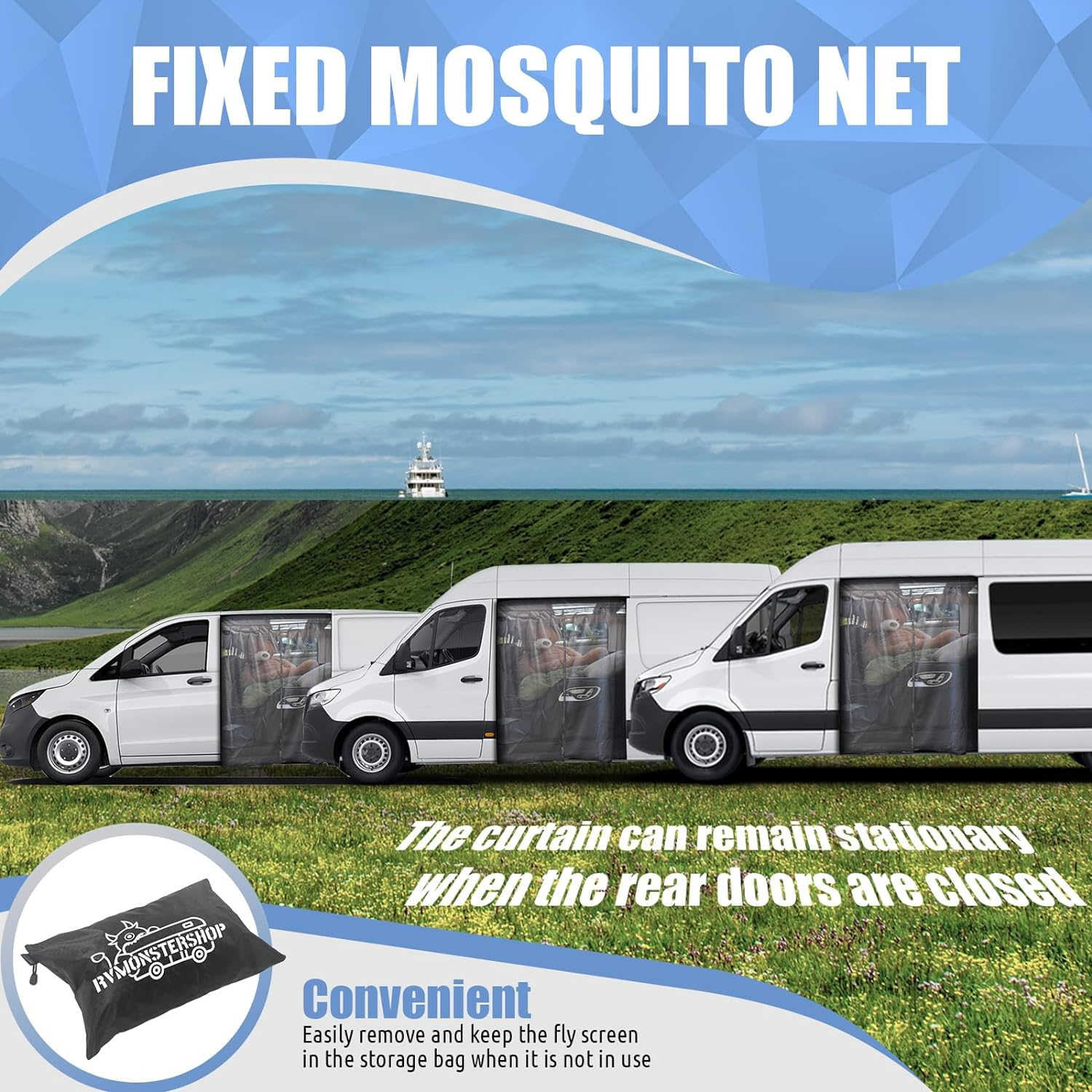 Compatible Mercedes Metris Van Insect Net Polyester Car Mosquito Net Universal Size Magnetic RV Sliding Door Mosquito Net Van Life Essentials (Small) image number 1