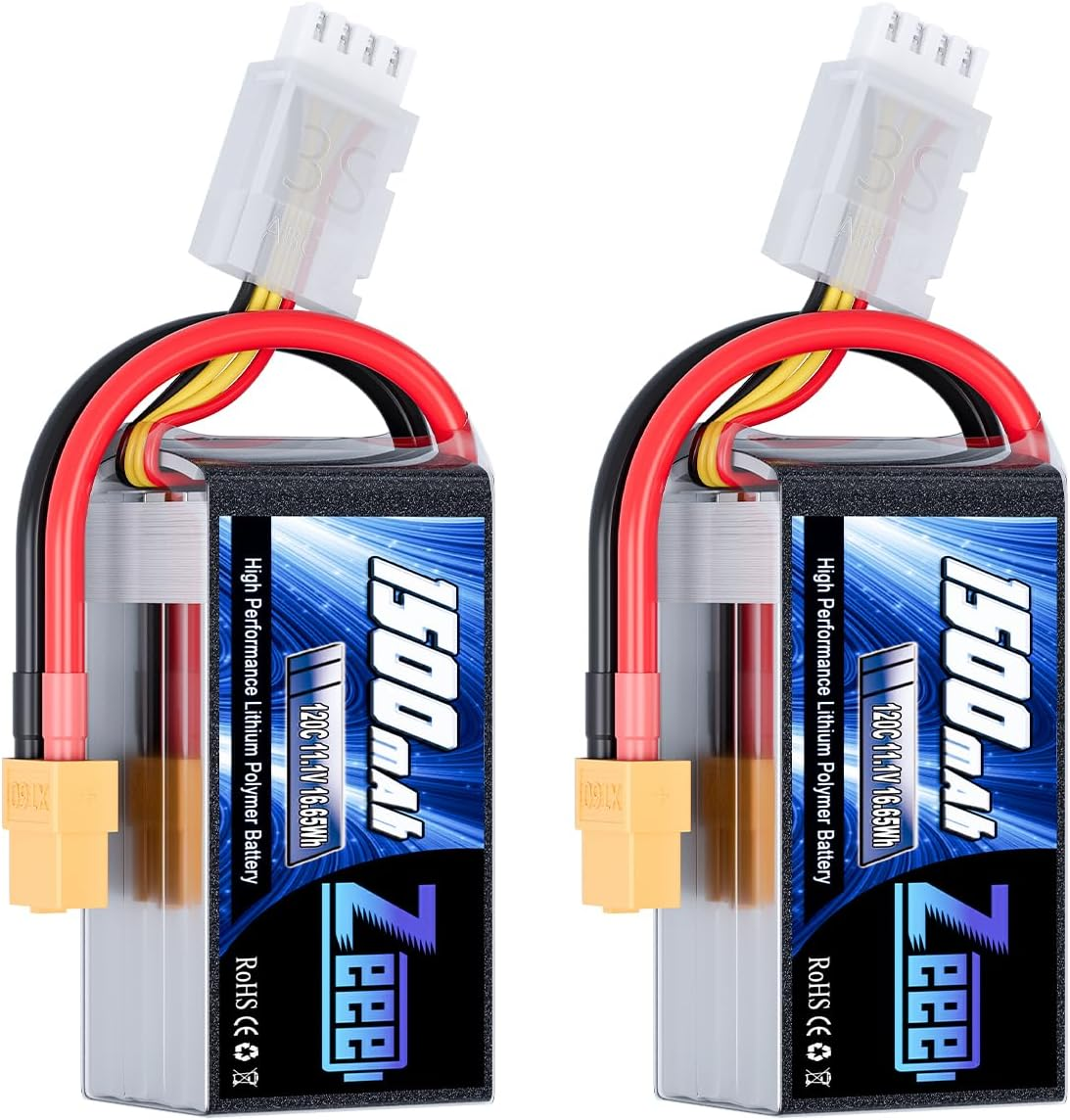 Zeee 3S Lipo Battery 1500Mah 11.1V 120C RC Battery with XT60 Plug for RC Models FPV Drone Quadcopter Helicopter Airplane Boat Car (2 Pack)