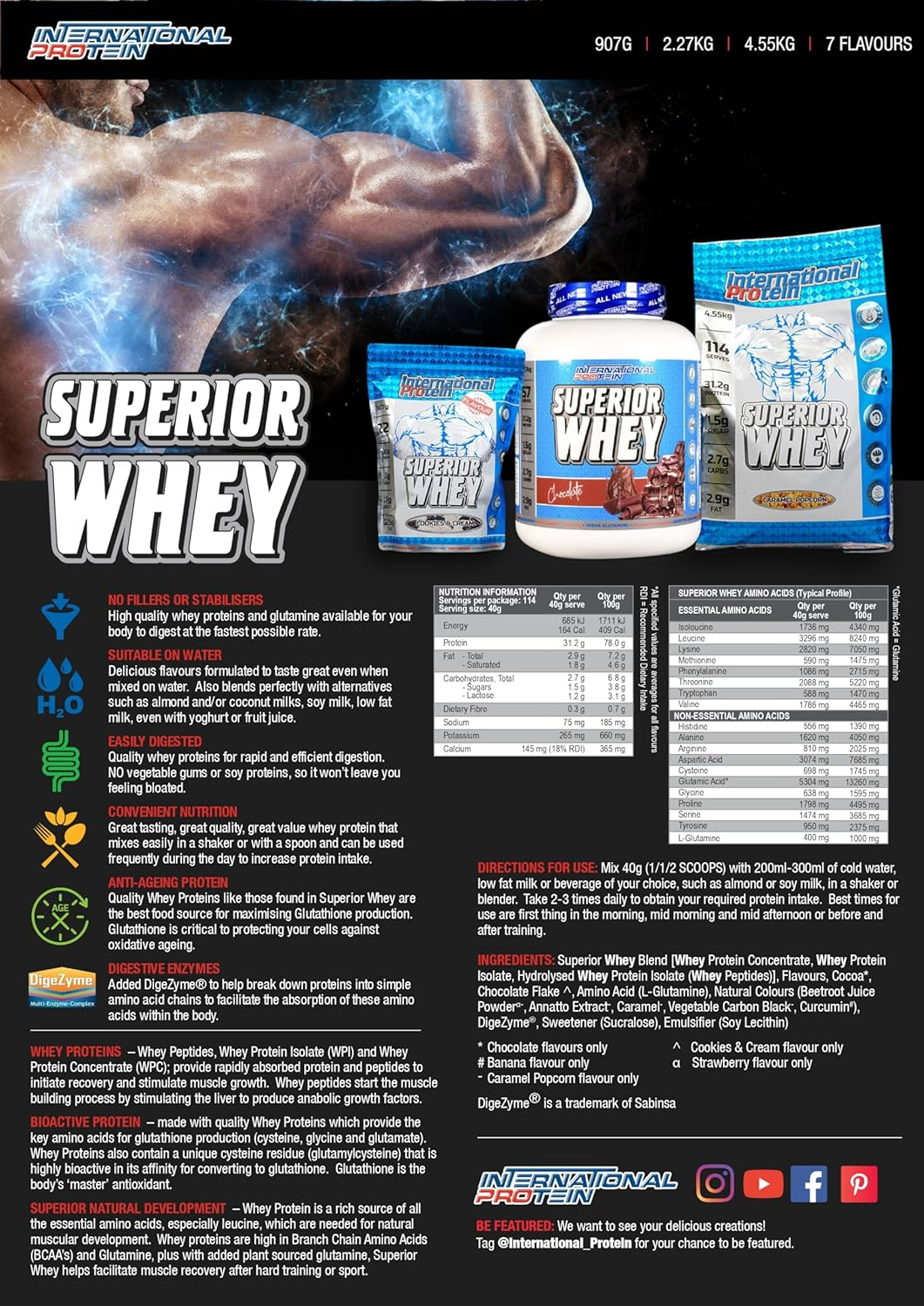 International Protein Superior Whey Chocolate Protein Powder 4.55 Kg image number 2