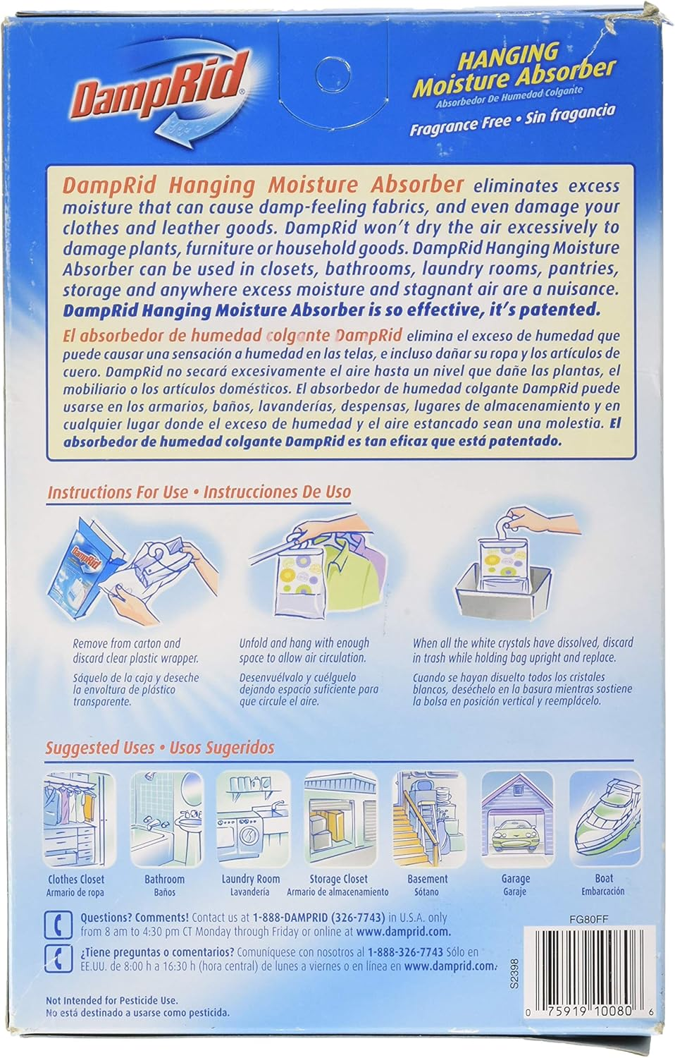 Damp Rid FG80FF Fragrance Free Hanging Moisture Absorber