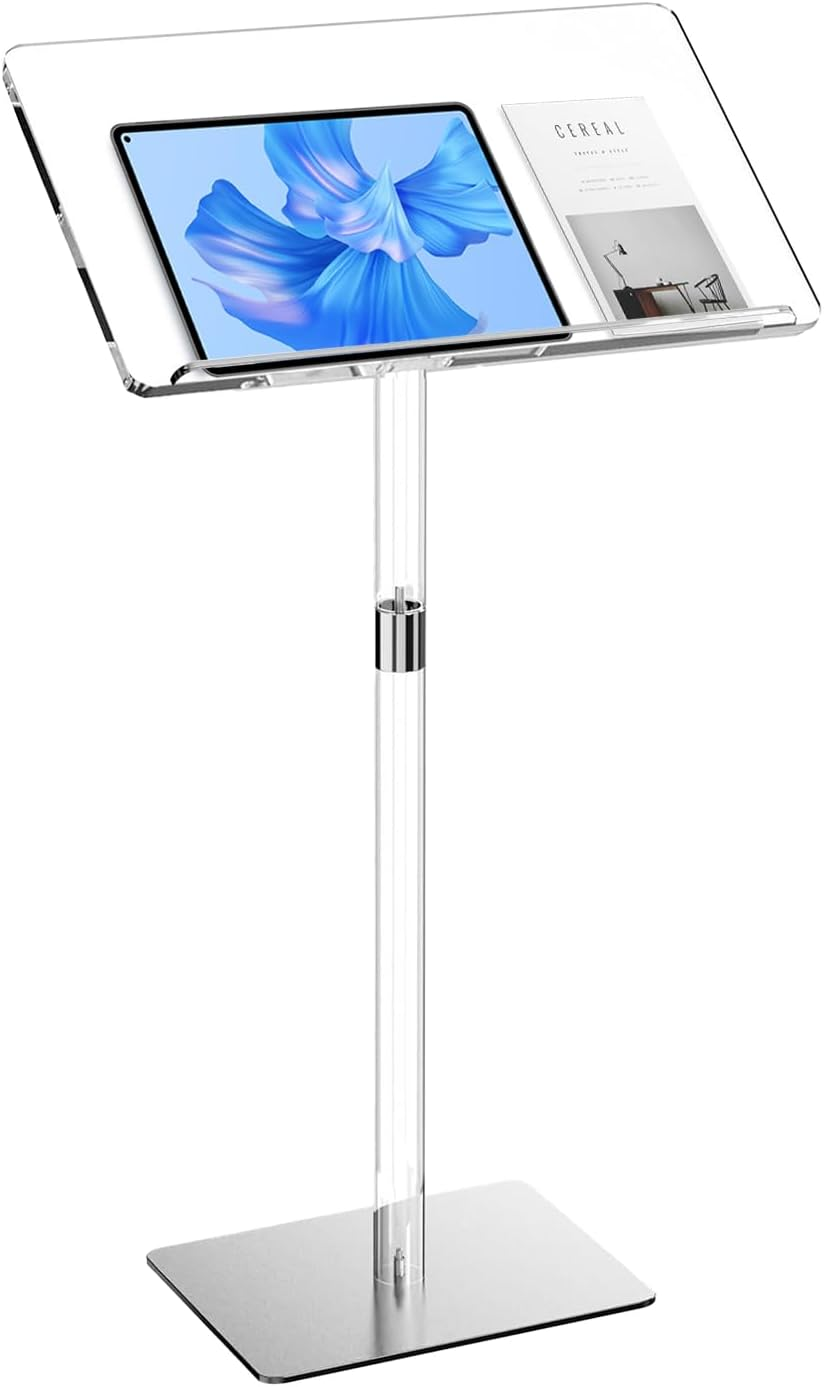 Acrylic Podium Stand，Adjustable Lectern Table with Tilted Tabletop，Clear Acrylic Stand for Classroom, Office, Churches (L) image number 6