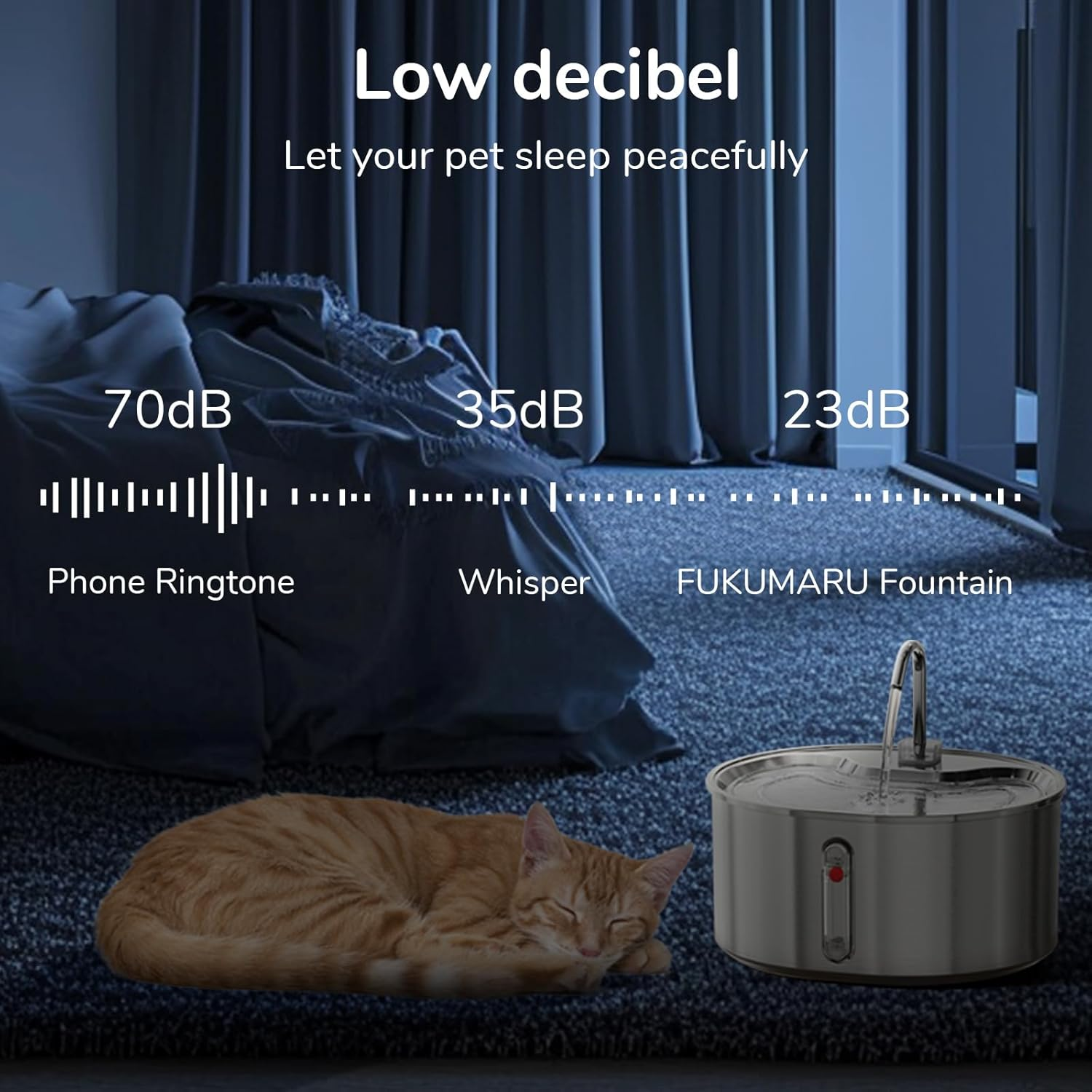 FUKUMARU Cat Water Fountain - Stainless Steel, 3.2L Cat Dispenser with Water Level Window, Low Decibel Indoor Cat Fountain for Small Dogs and Multiple Pets image number 2