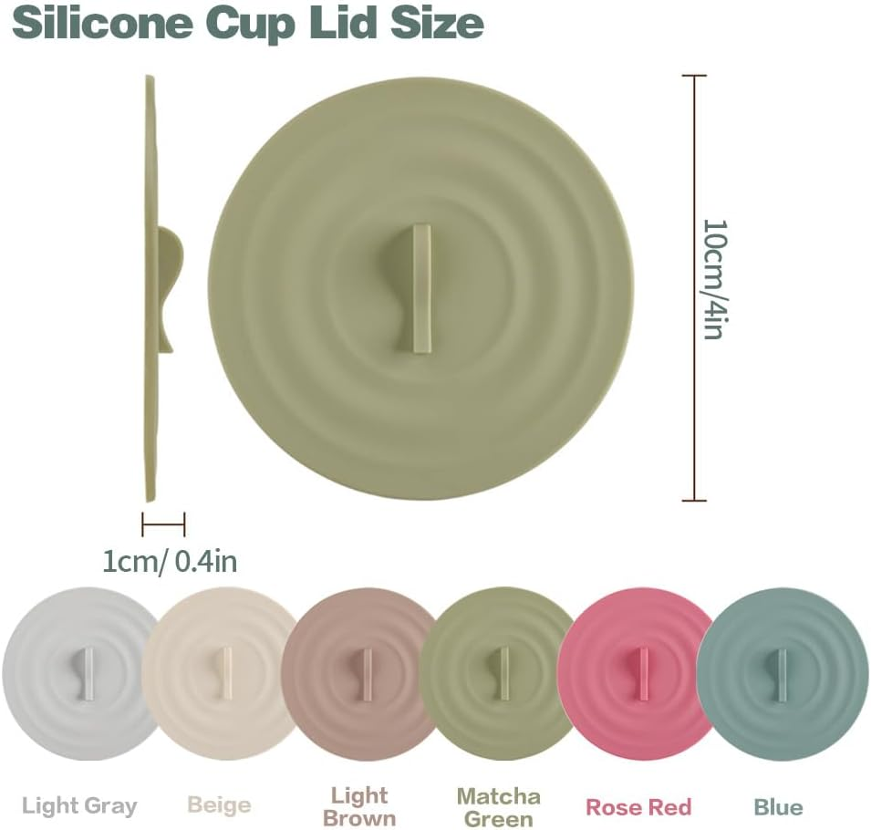 6 Pcs Silicone Lids for Cups, Morandi Colored Cup Covers for Drink, Anti-Dust Seal Airtight Cup Cover with Spoon Holder, Universal Cup Lids for Mug Tea Cup Coffee Cup Glass (Style 2)
