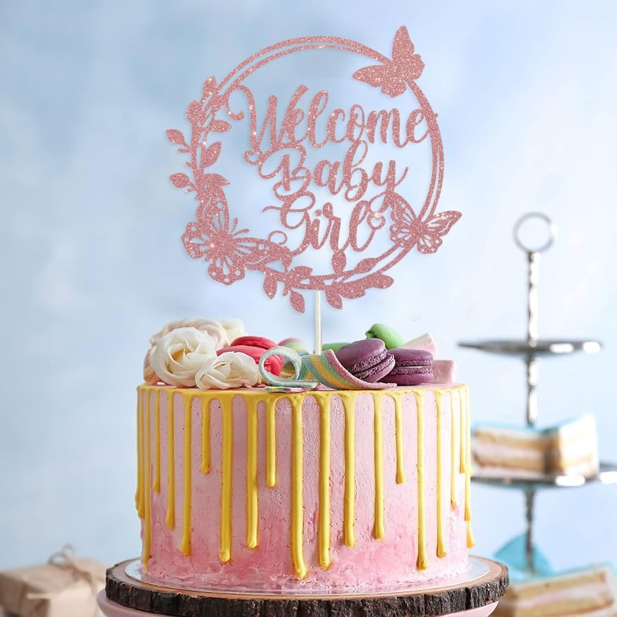 Welcome Baby Girl Cake Topper - Rose Gold Glitter Shower Decorations for Cake Decor image number 5