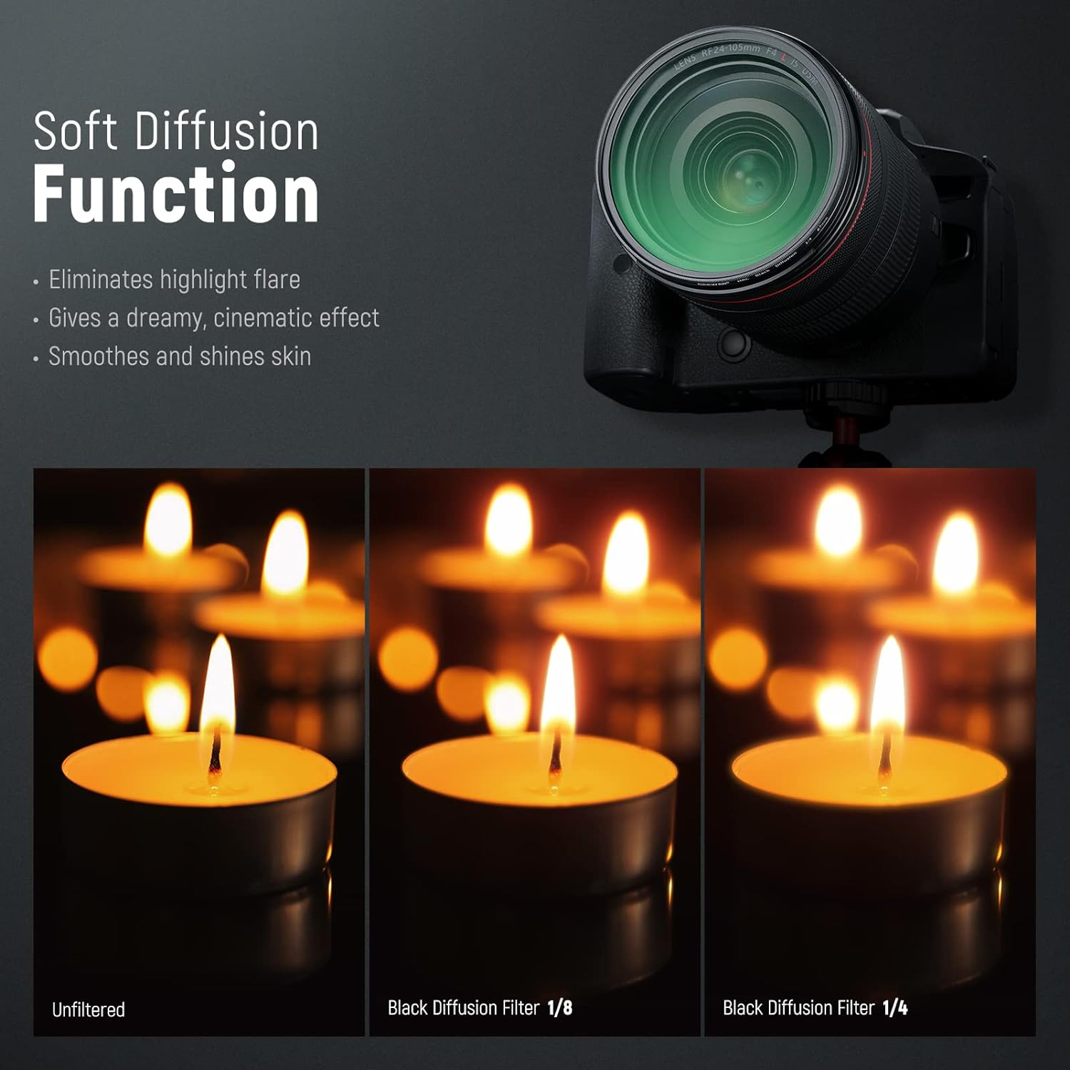 NEEWER 2 Pcs 67Mm Black Diffusion Lens Filter Kit, 1/4 & 1/8 Dreamy Cinematic Effect Filters with Storage Cases, Cleaning Cloths, Multi Nano Coated HD Optical Glass for Video/Vlog/Portrait Shot image number 2