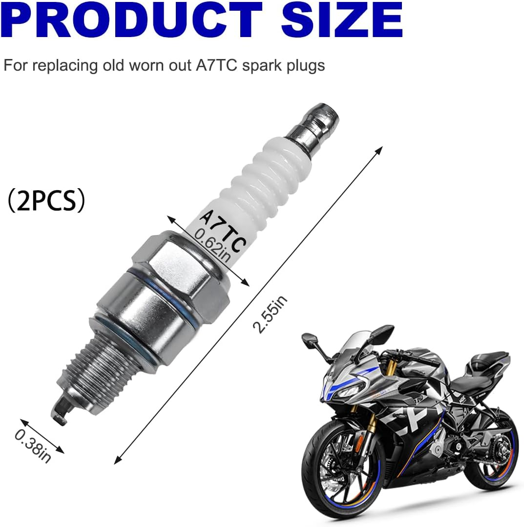 2PCS Spark Plug, A7TC Spark Plug for GY6 50Cc 70Cc 90Cc 110Cc 125Cc ATV Scooter Dirt Bike Moped Go Kart Racing Bike, Spark Plugs A7TC Compatible with C7HA C5HA PZ7HS S102F Z12 - 1 Pcs image number 2
