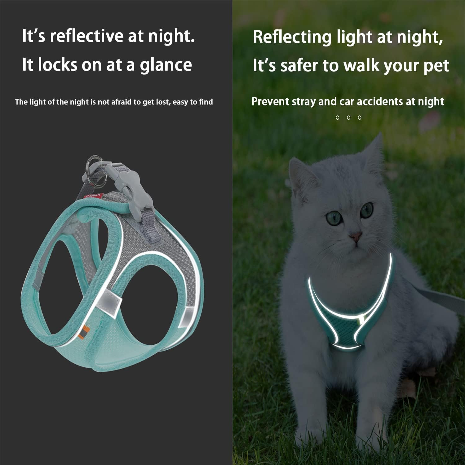 Cat Harness and Lead Set, Breathable Cat Leash with 1.5M/4.9 Ft Traction Rope, Adjustable Escape Proof Soft Cat Vest Harness with Reflective Strip for Walking, Jogging, Outdoor Activity (M) image number 5