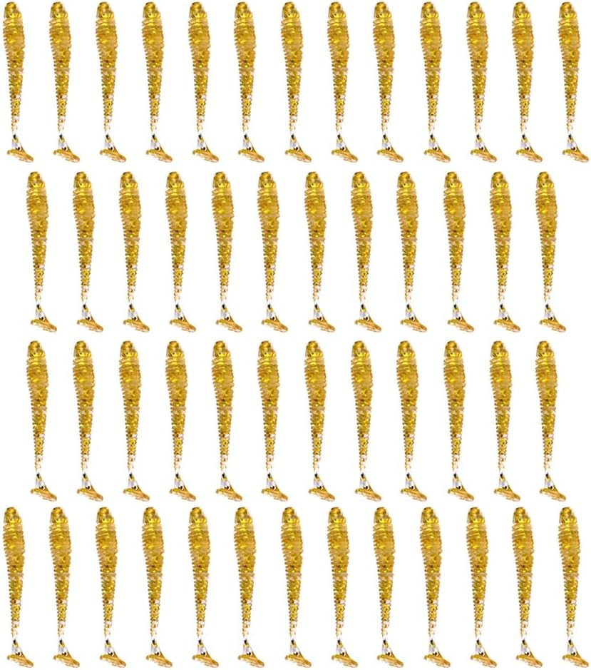 50Pcs Soft Plastic T-Tail Grub Worm Baits Fishing Lures Fish Tackle Gear Accessories Suitable for Catching Bass Trout Salmon