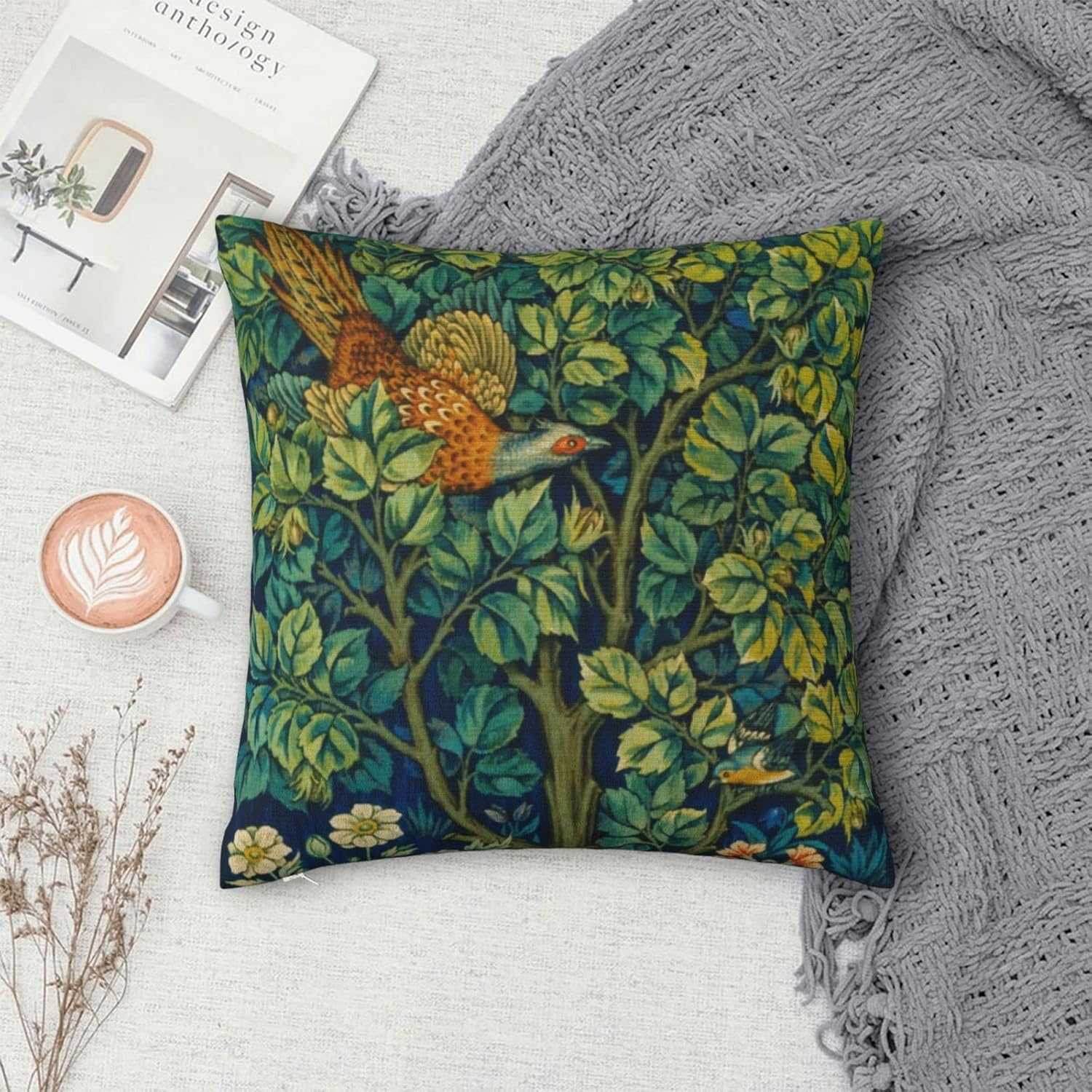 William Cock Pheasant 1916 4 Morris Throw Pillow Covers 18X18 Inch Aesthetic Pillow for Bedroom Velvet Decorative Pillowcase Home Decor Living Room Cushion Case for Bed Sofa Couch image number 4