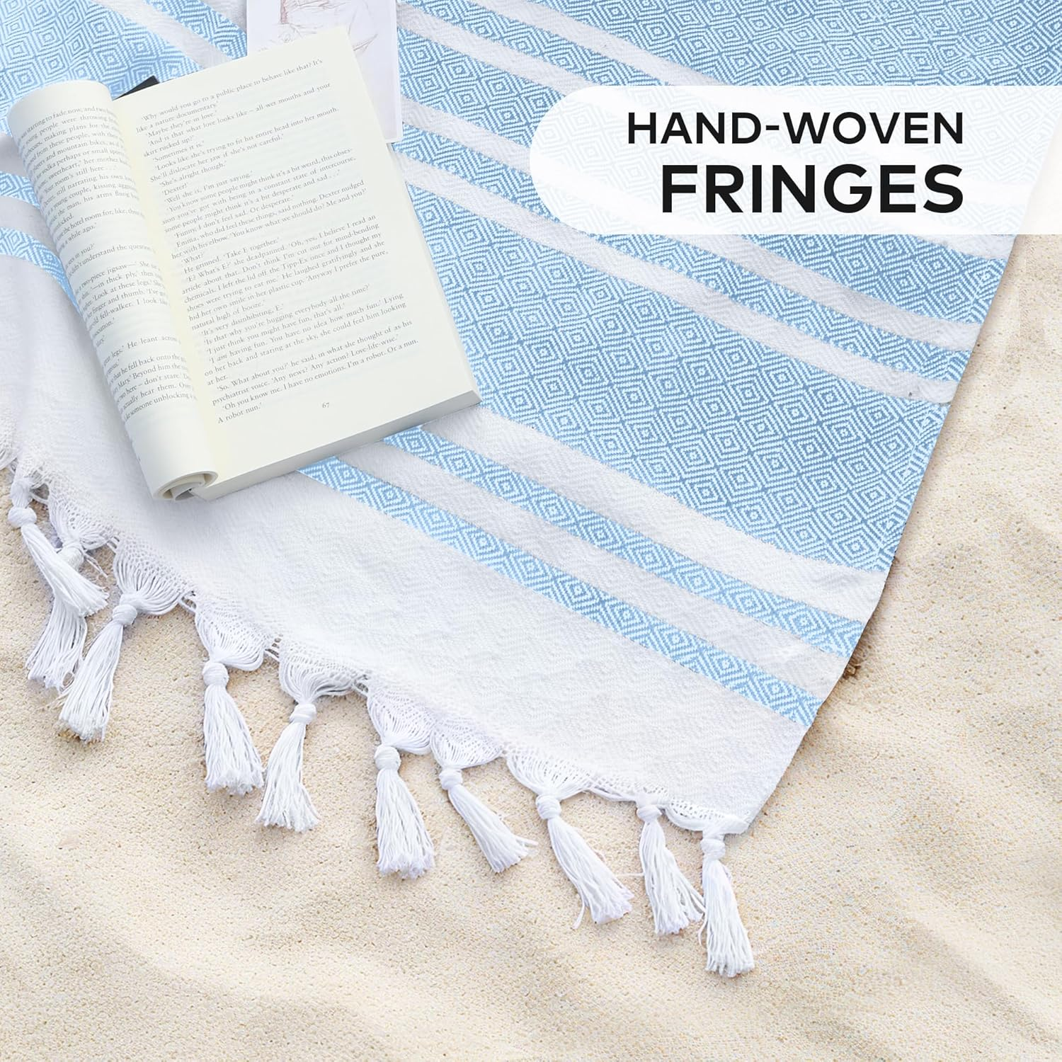 LINENOVA 100% Cotton Turkish Beach Towel 180&times;100Cm, Oversized Absorbent Towels, Sand-Free, Quick Dry & Lightweight Pool Towel for Swimming, Travel, Holiday &ndash; Blue image number 6