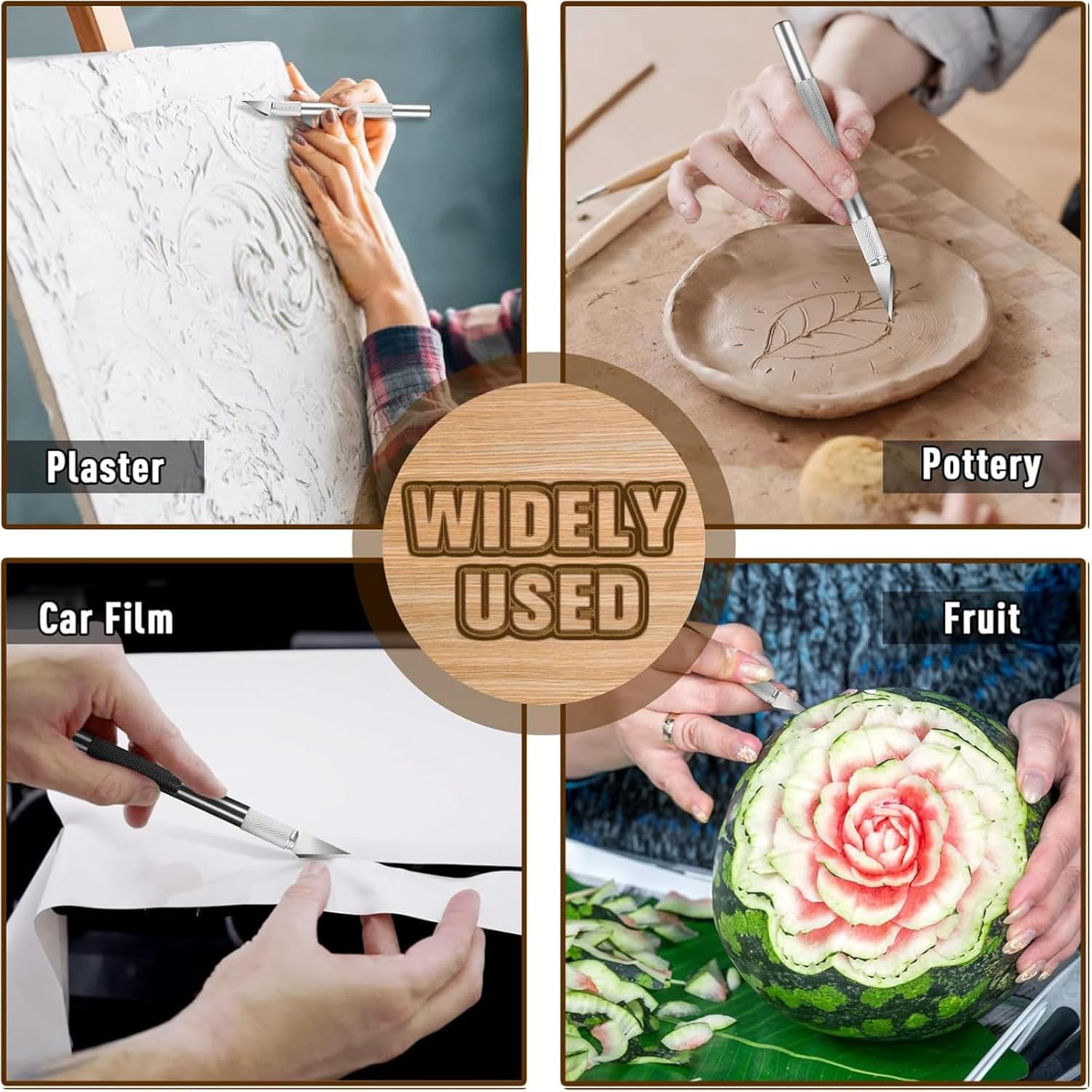 2 Pcs Craft Hobby Knife Set, Exacto Art Knife for Fondant, Precision Knife for Crafts, Leather with 10 Pcs Stainless Steel Blade Kit (Black and Silver) image number 4