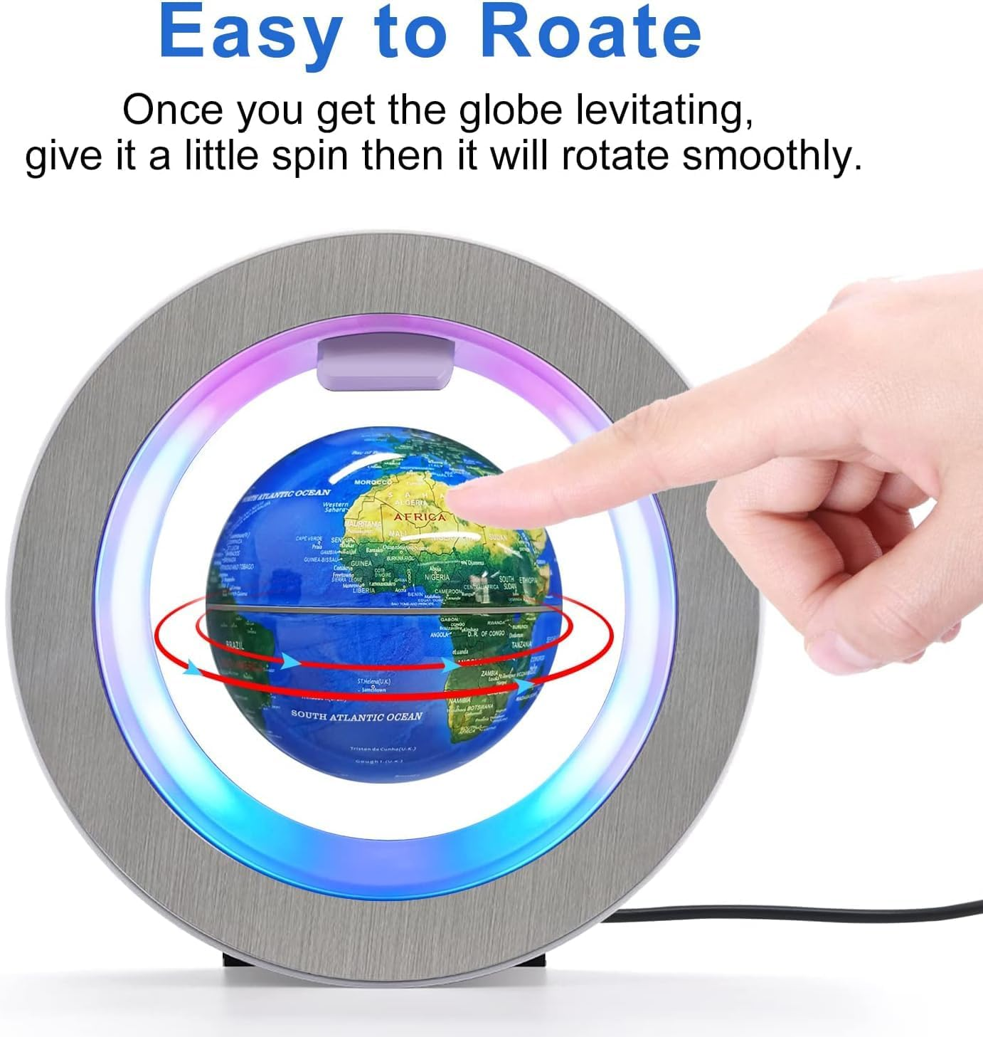 Flagest Magnetic Levitation Floating Globe - Levitating O Shape Globe with LED Lights for Educational Home Office Desk Decor - Birthday Holiday Party Chirstmas Gift (4Inches Globe), Blue 1, Medium image number 4