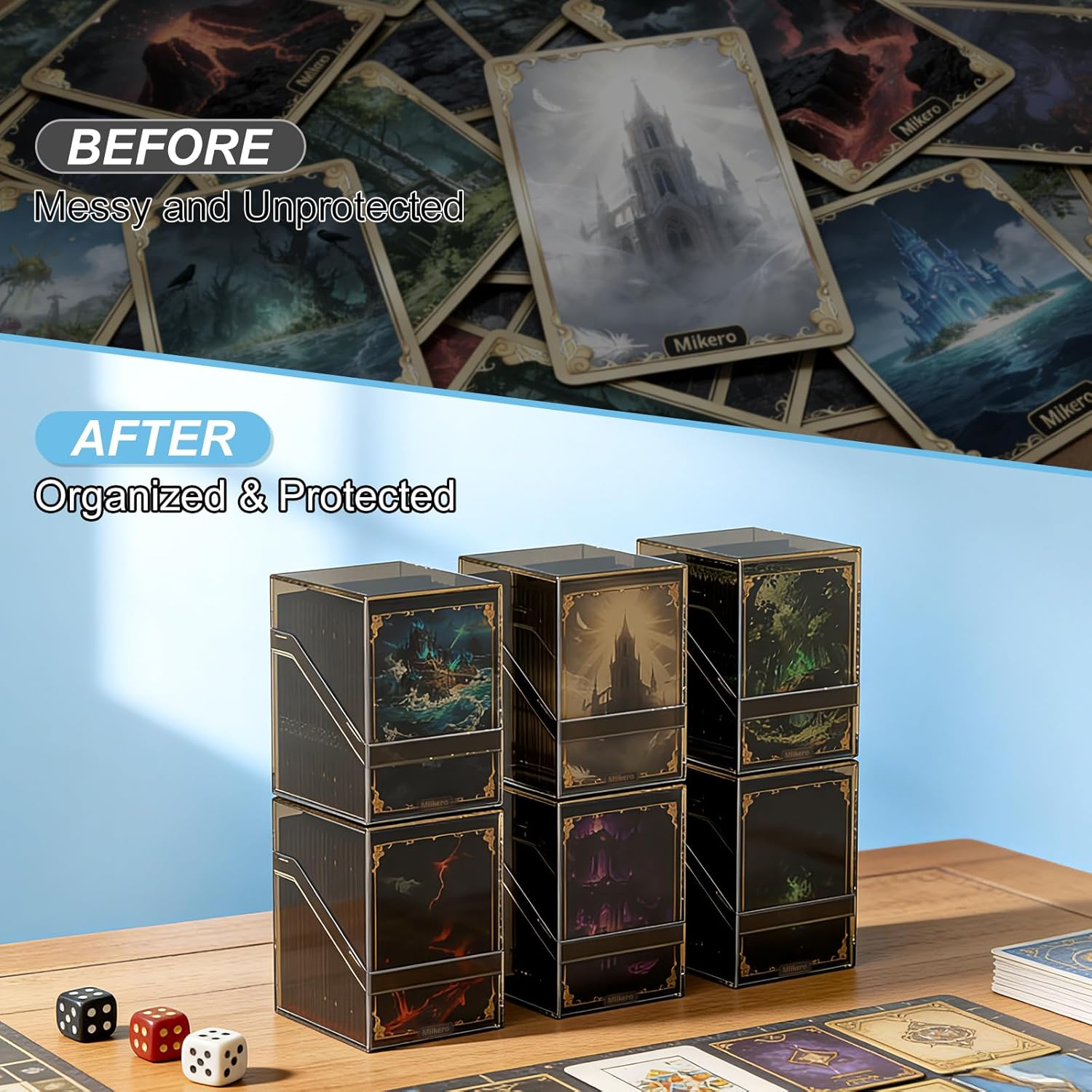 Mlikero 6 Pack Card Deck Cases,Acrylic Box for Trading Cards,Sturdy Storage Boxes Holding 100+ Sleeved Cards with Dividers,Clear and Black Fit MTG , Baseball Cards, Sport 3 Black+3 White ,0803 - 6 Clear image number 3