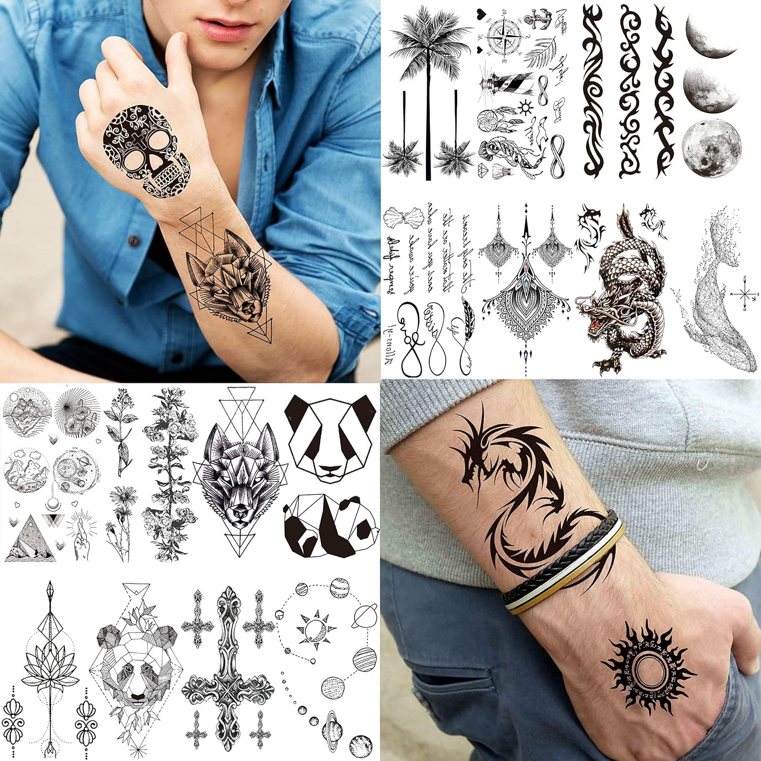 66 Sheets 3D Small Black Temporary Tattoos for Women Men Waterproof Fake Tattoo Stickers for Face Neck Arm Children Flower Birds Star Realistic Tatoo Kits for Boy Girls Adults image number 4