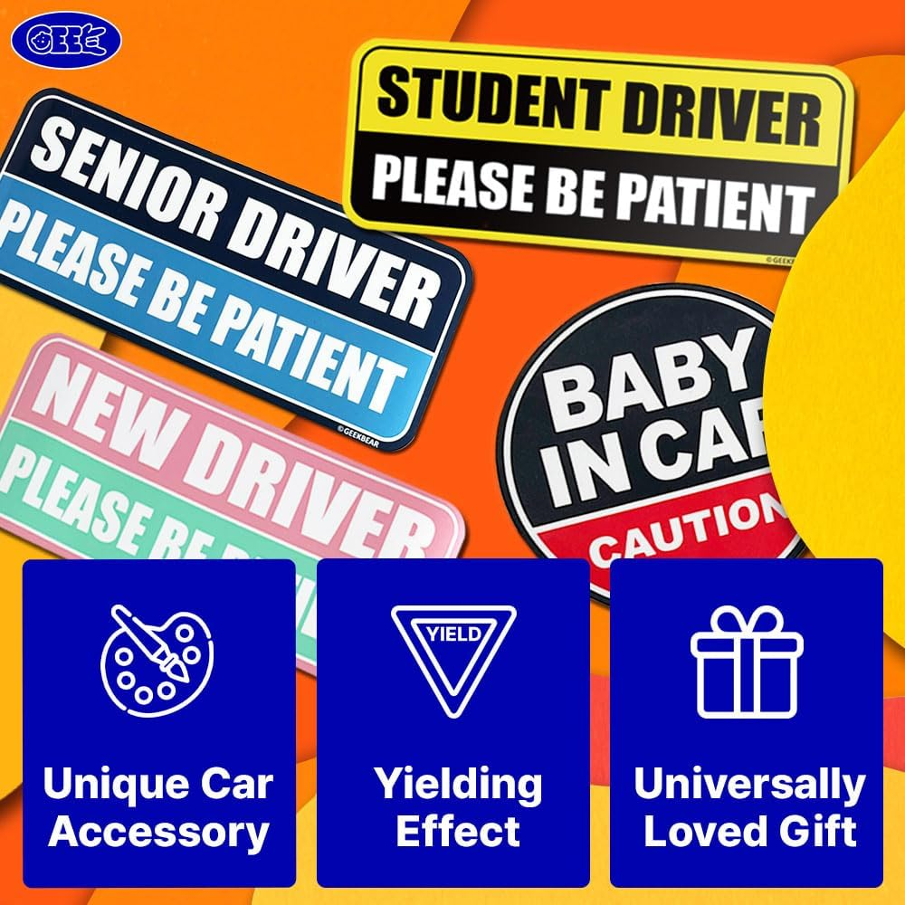 GEEKBEAR Student Driver Car Magnet - Colorful, Reflective, Weather-Resistant - Rectangular 8.7 X 3.5 in (Navy/Blue) image number 6