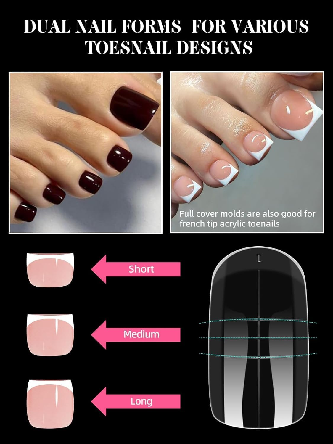 Poly Gel Nail Forms Kit for Toes - Kalolary Reusable Dual Toenail Forms for Builder Gel, Toe Nail Kit with 2.5Oz Slip Solution, Brush, File, 5PCS Clips - 12 Sizes 120PCS image number 4