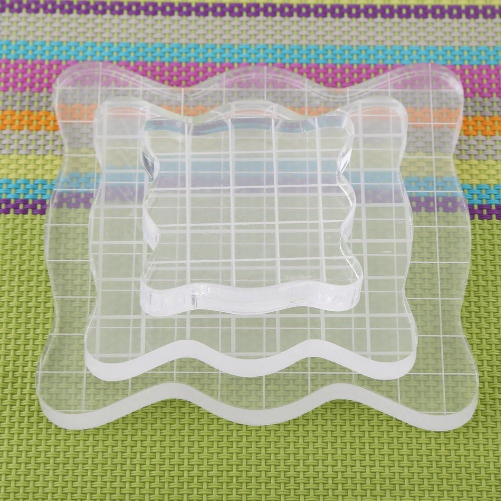 Acrylic Stamp Block with Grips and Grid Square Shape Transparent Acrylic Block Pad Essential Tool for Stamping and Scrapbooking (10 * 10Cm) image number 1