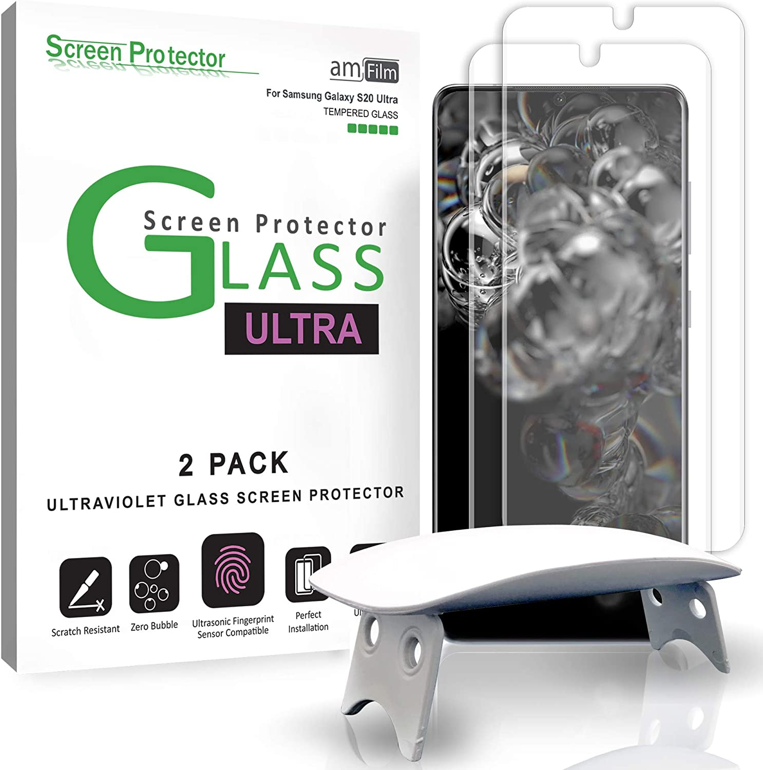 Amfilm Ultra Glass Screen Protector for Galaxy S20 Ultra (2 Pack), Full Cover (Fingerprint Scanner Compatible) Tempered Glass Film (UV Gel Application) - Samsung Galaxy S20 Ultra Screen Protector image number 6