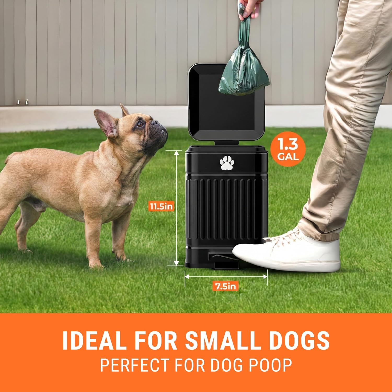 Pupzle Small Dog Poop Trash Can Outside, 1.3 Gal Metal Dog Waste Trash Can, Small Poop Bucket Outdoor with Lid, Poo Container Bin Waterproof Backyard Odor Control, 30 Bags (Black) - Black image number 3