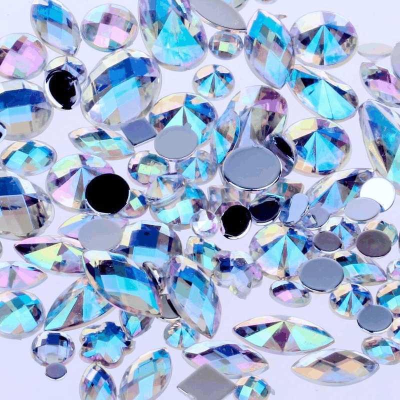 Mix Sizes 300Pcs Crystal Clear AB Nail Art Rhinestones DIY Non Hotfix Flatback Acrylic Nail Stones Gems for 3D Nails Art Decorations Lake Blue AB