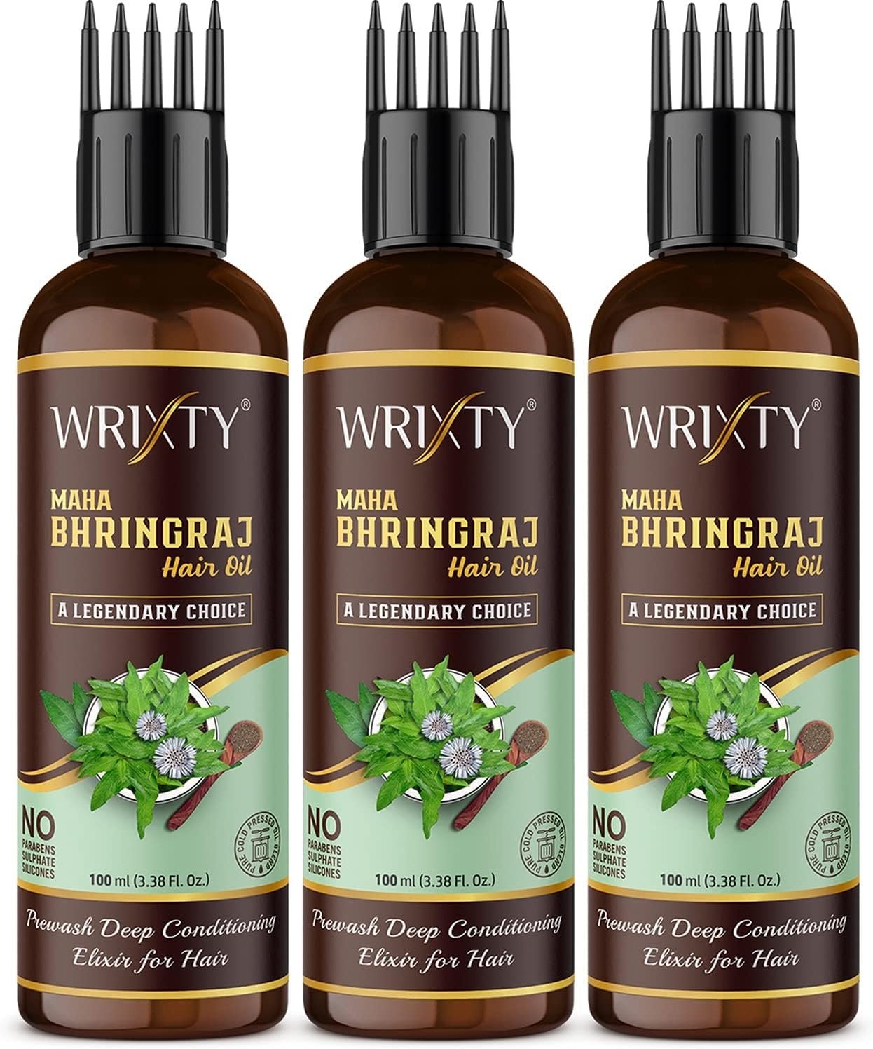 Maha Bhringraj Hair Oil with Comb Applicator for Intense Hair Treatment | Promotes Hair Growth | Treats Dandruff and Dry Scalp | Nourishment Hair - 300Ml (100Ml X Pack 3) image number 1