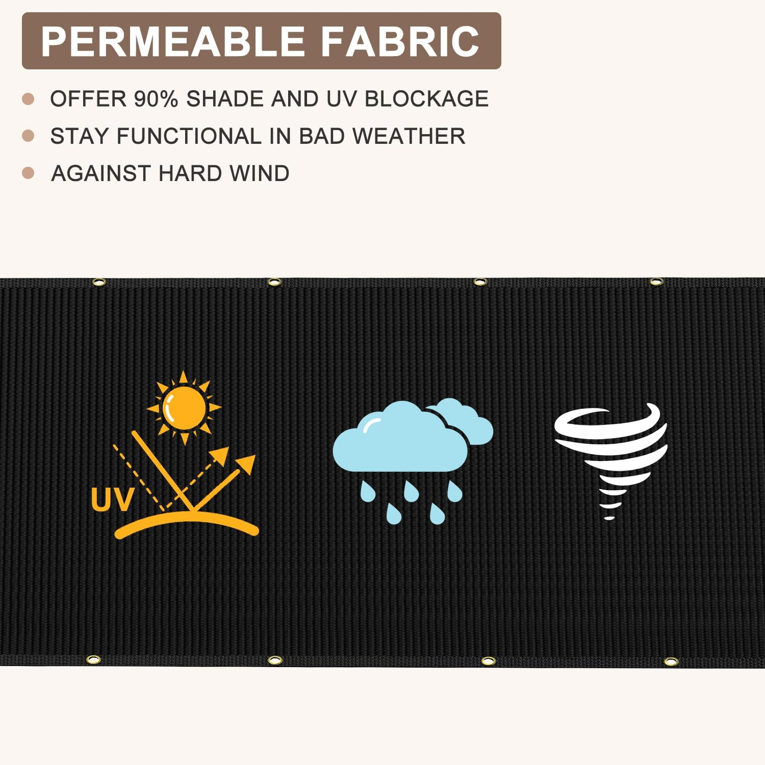 6X25FT Privacy Screen Fence, Heavy Duty Fencing Shade Cover, 170GSM 90% Blockage Mesh Shade Net for Wall Garden Yard Backyard (6 Ft X 25 Ft, Black) image number 4