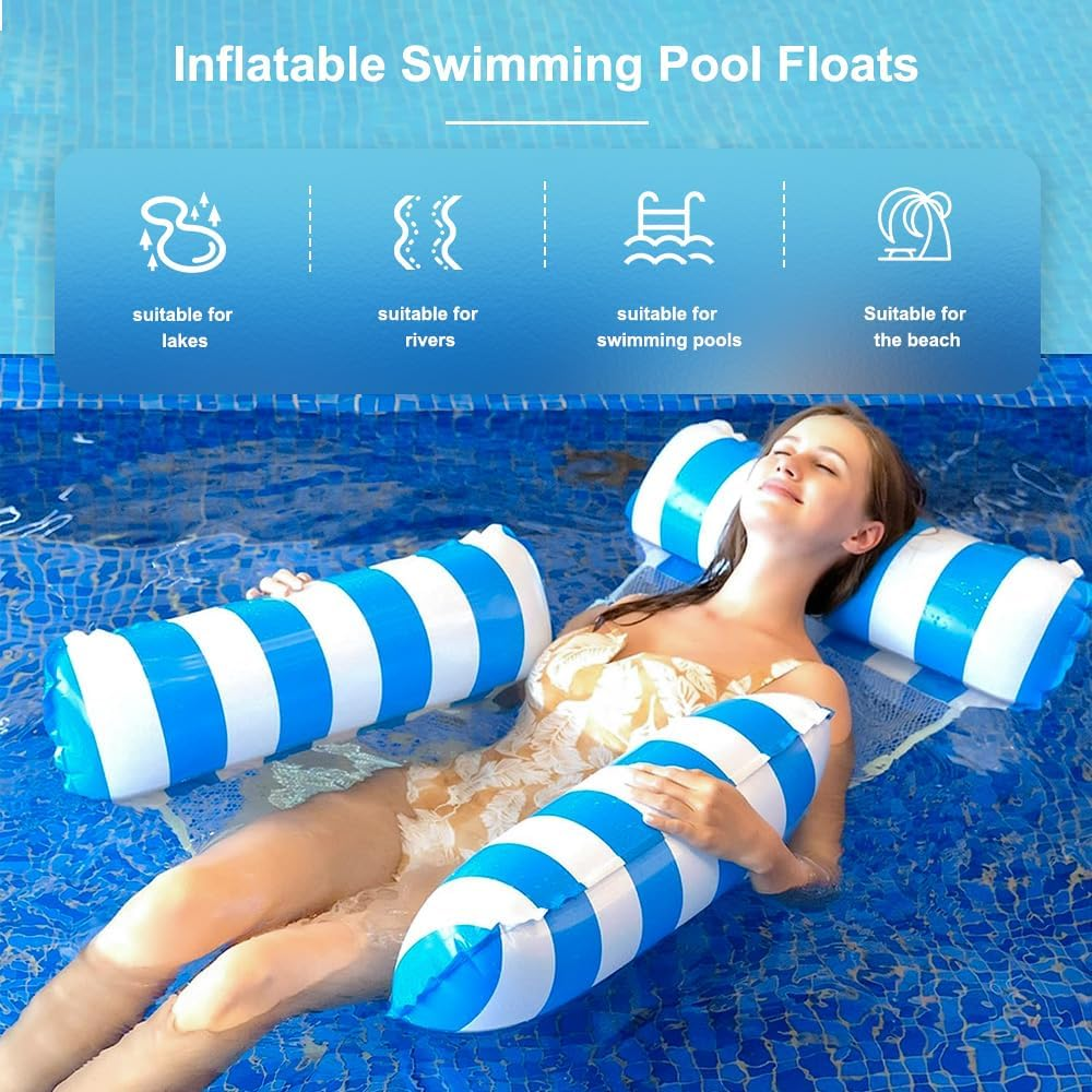Inflatable Water Hammock Floats Pool 2 Packs - 4-In-1 Swimming Float, Portable Lounge Chair for Adults, Pink+Blue, Double image number 6