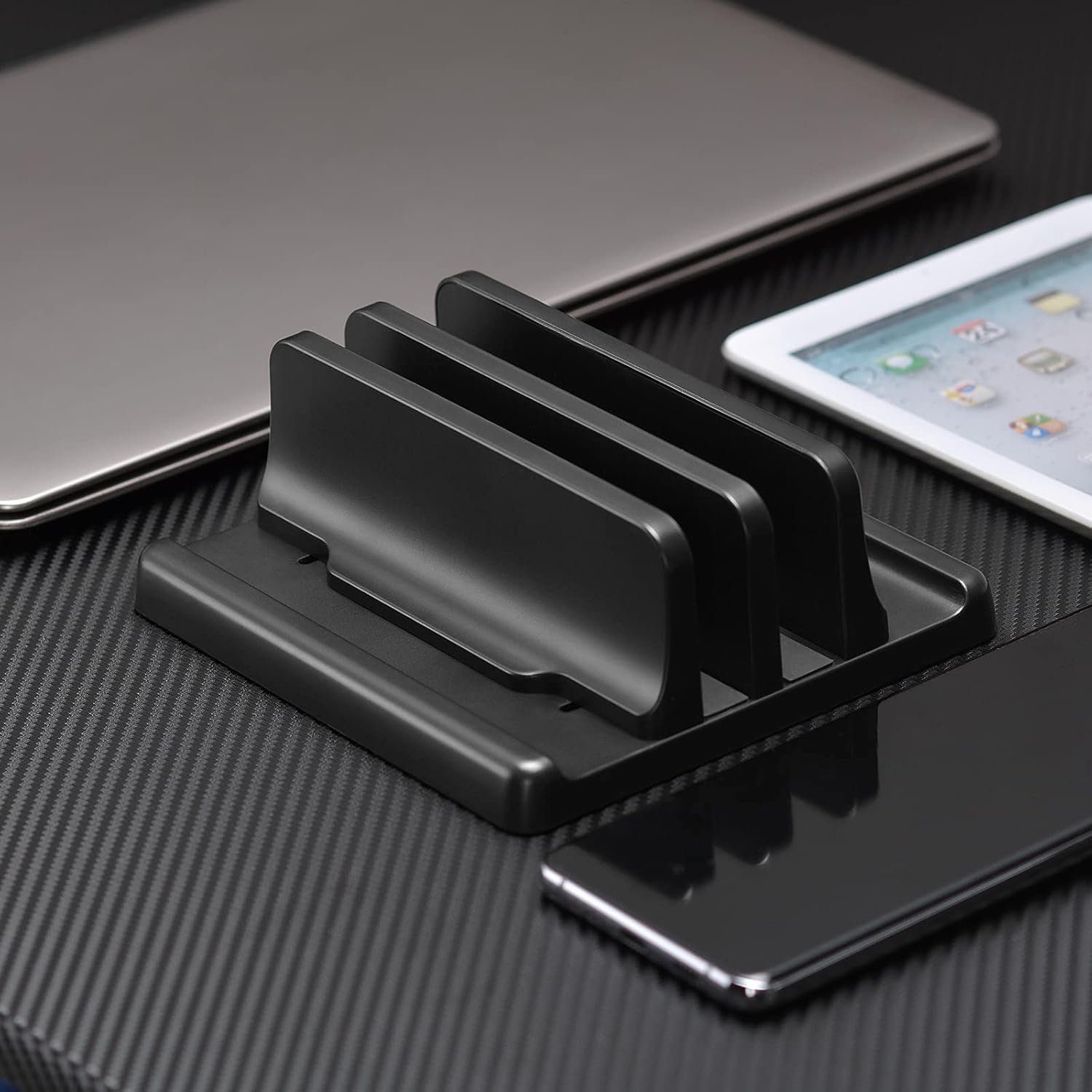 Adjustable Vertical Laptop Stand 4 Slots,Premium ABS Plastic Laptop Holder Space-Saving Fits All Laptops (Black) PC115 image number 4