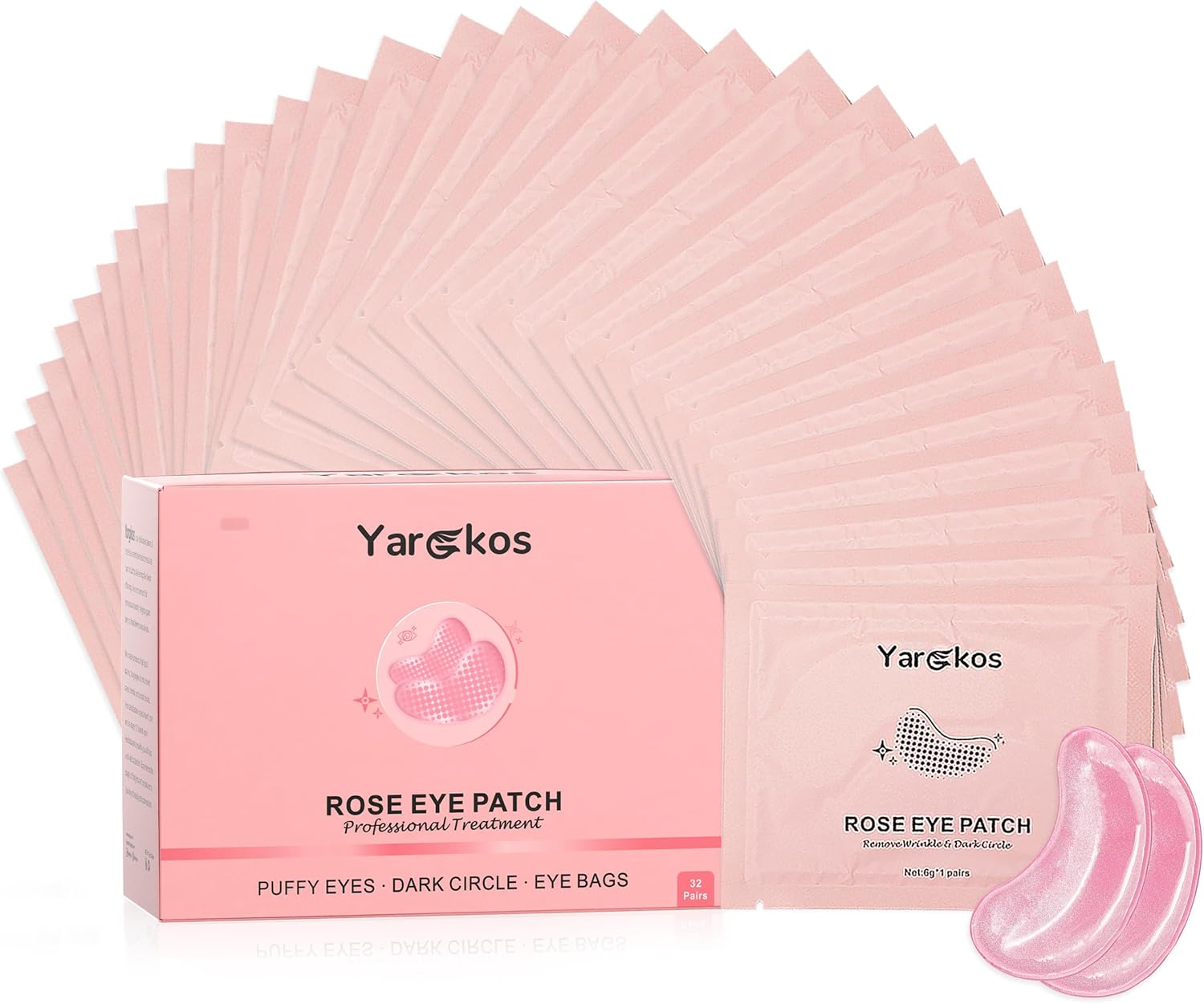 32 Pairs Hydrating under Eye Patches, anti Wrinkle Undereye Pad for Dark Circles Puffiness Puffy Eyes, Collagen Eye Masks Skincare, Travel Women Beauty Skin Care Face Gel (24K Golden+Blue+Pink+Green)