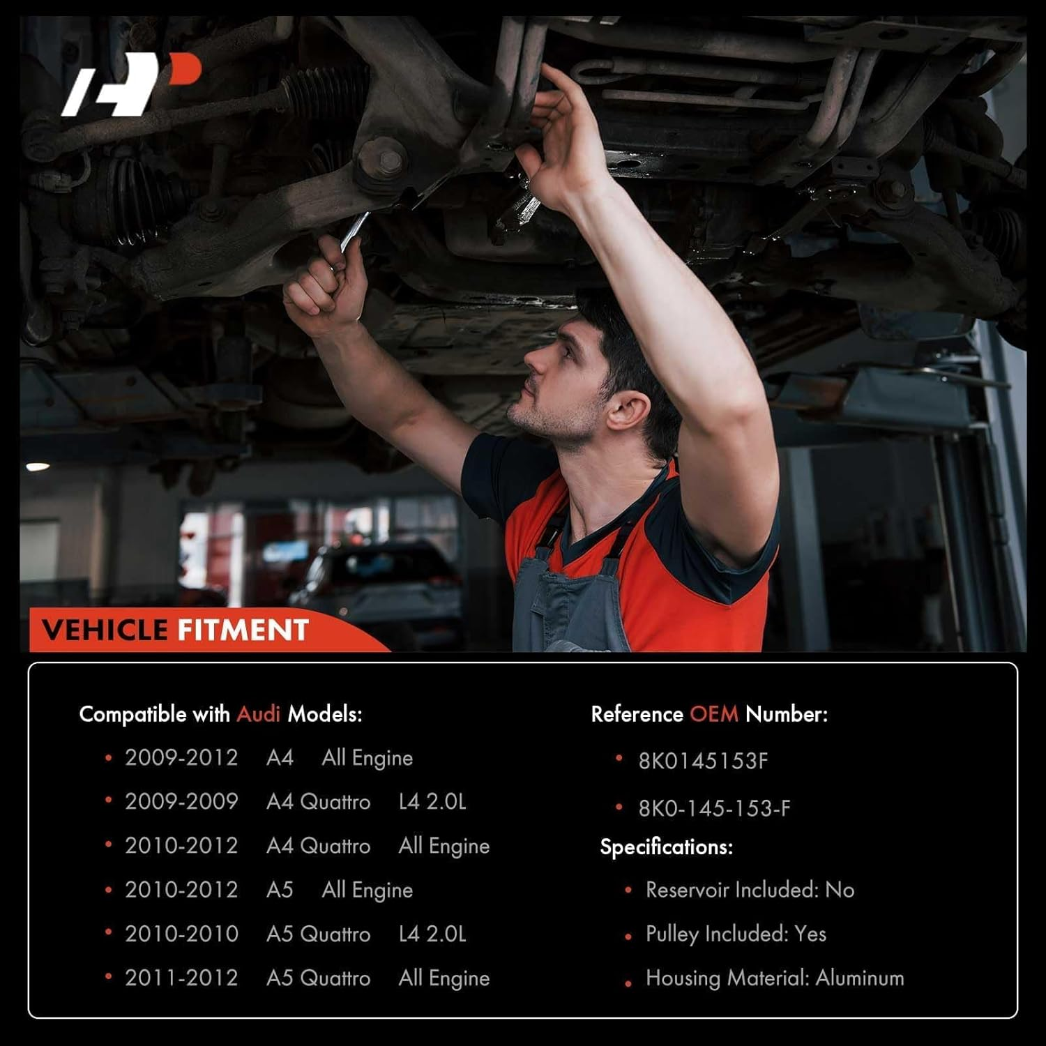 A-Premium Power Steering Pump, with Pulley, Compatible with Audi A4 (Quattro) 2009-2012, A5 (Quattro) 2010-2012, 2.0L 3.2L, Replace # 8K0145153F, V104438 image number 2