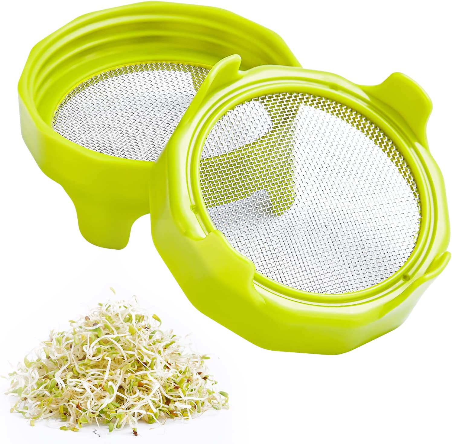 Sprouting Lids, Plastic Sprout Lid with Stainless Steel Screen for Wide Mouth Mason Jars, Germination Kit Sprouter Sprout Maker with Stand Water Tray Grow Bean Sprouts, Broccoli Seeds, Alfalfa, Salad image number 5