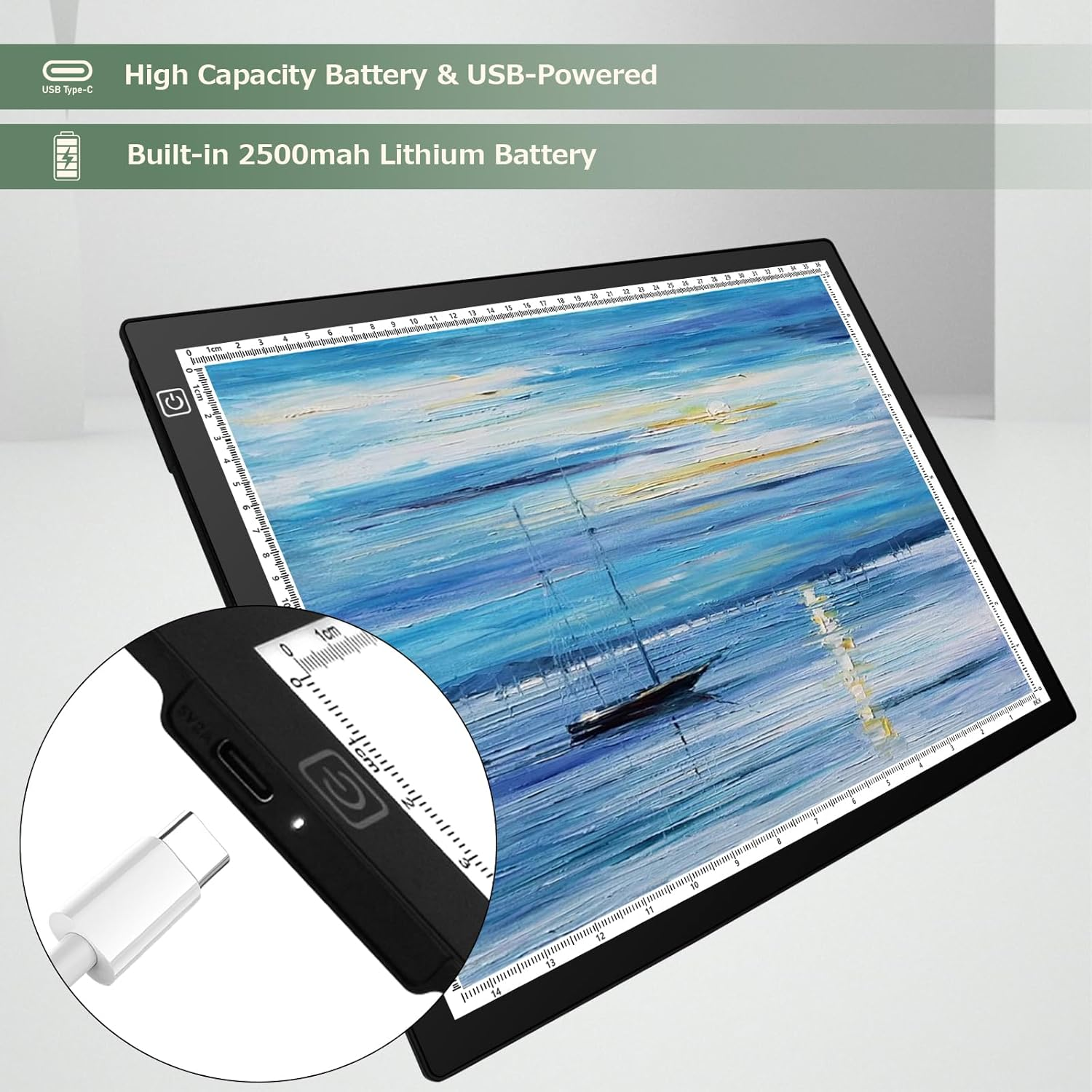 A3 Rechargeable LED Light Box, 2500Mah Battery Powered Light Board with Stand Top Magnetic Clip 3 Colors Stepless Dimmable Light Pad (A3 Rechargeable Led Light Pad with Carry Bag)