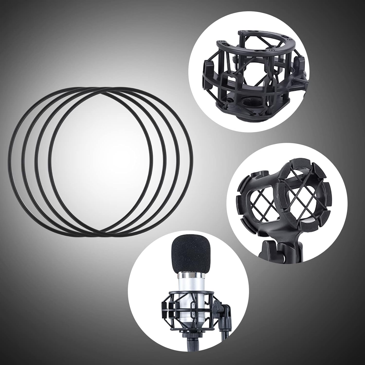 SAVITA 10 X Rubber Ring for Microphone, Shock Mount Rubber Elastic Band for Microphone Accessories (Black)