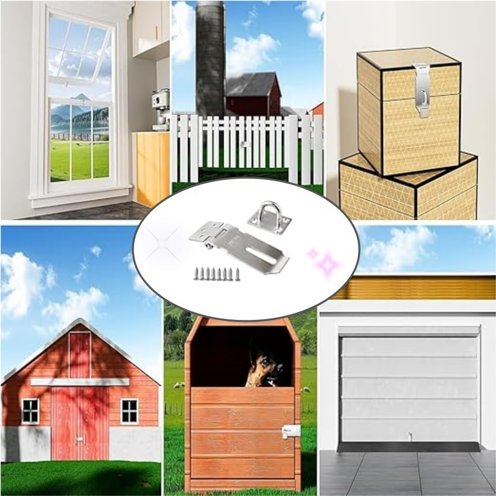 2 Pcs Door Lock Clasp, 3Inch Door Hasp Latch Lock, Stainless Steel Padlock Latch, Door Gate Lock Hasp with Screws for Wooden Case, Drawer, Toolboxes, Cabinet Boxes (Silver) image number 4