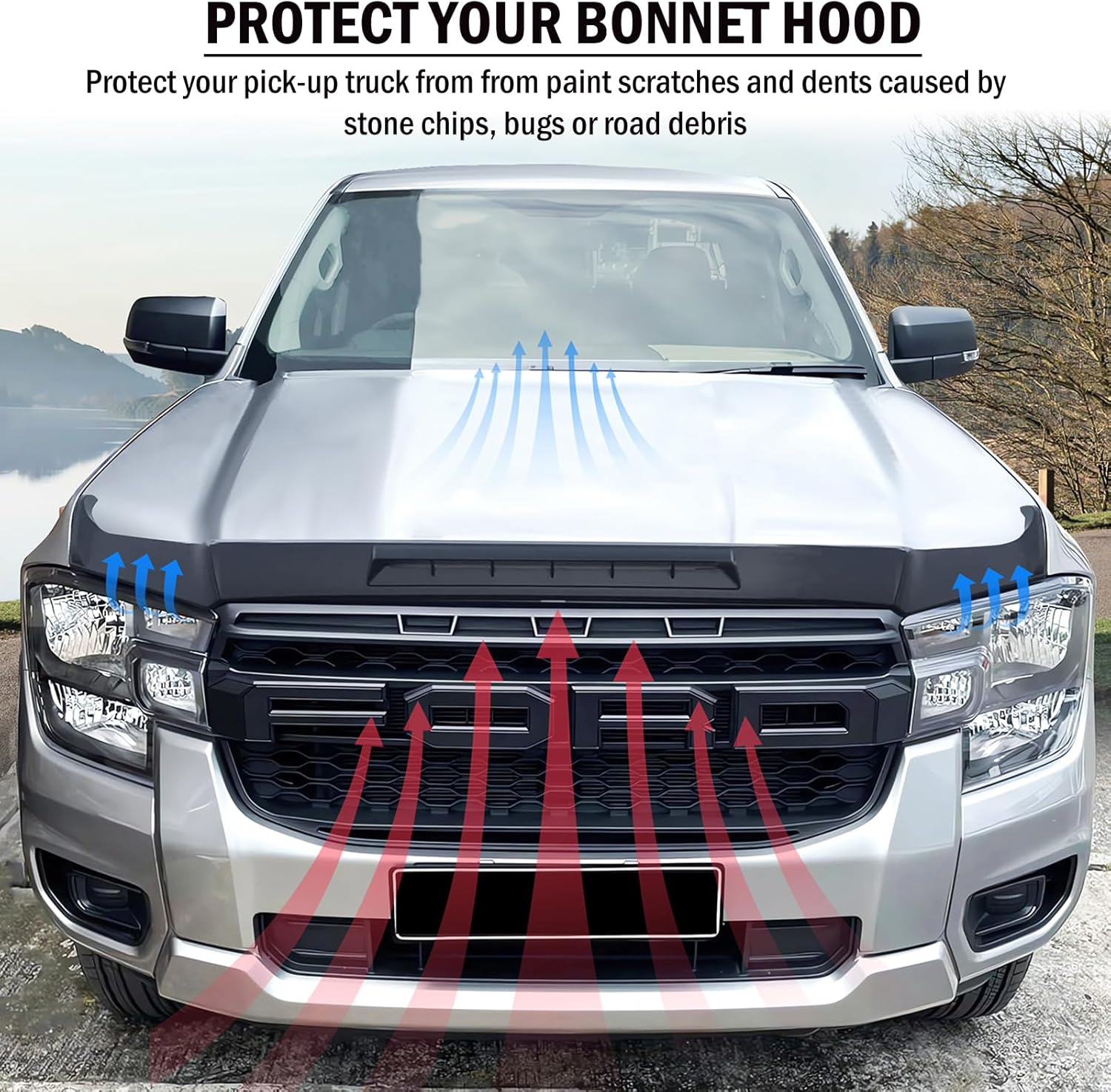 Bonnet Protector for Ford Ranger Next Gen 2022 2023 2024 2025 Accessories, Car Front Bonnet Guard Cover Trim Exterior Ute Accessories Matte Black image number 1