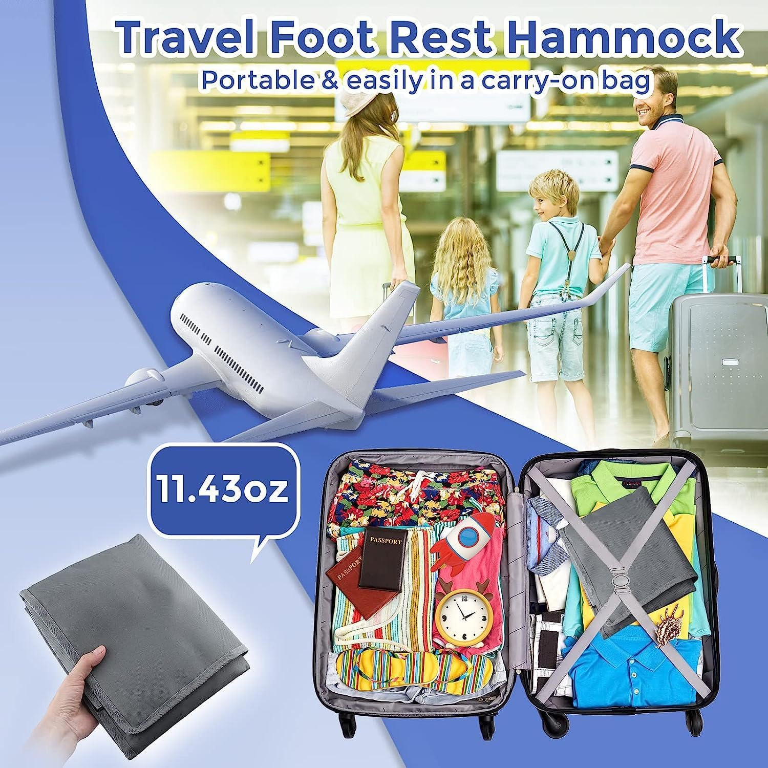 Airplane Bed, Airplane Seat Extender Aeroplane Bed for Portable Airplane Foot Hammock for Plane Travel Essentials to Lie down on Plane Airplane(Black)