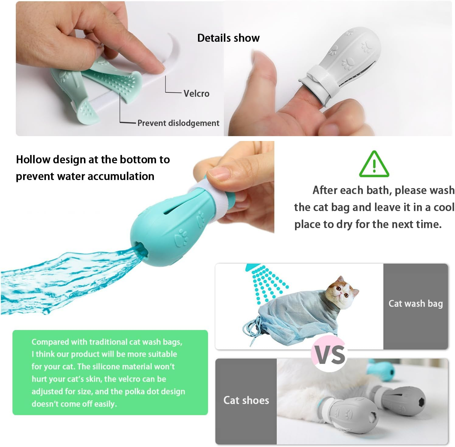 Cat Scratch Cover for Nursing Rehabilitation Cat Boots for Cats Only, Adjustable Cat Bathing Gloves,Silicone Cat Claw Covers (Grey) image number 5