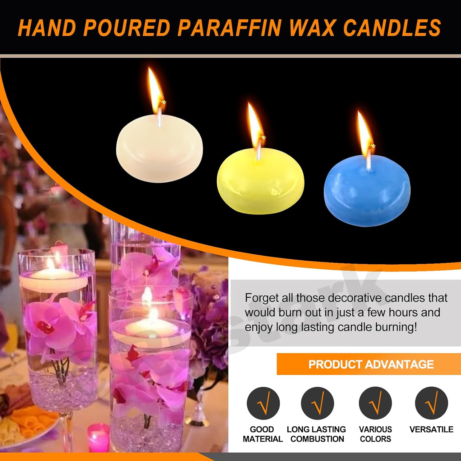 18Pcs Colorful Floating Disc Candles Set Unscented Float Candle Dripless Wax Burning Floating Candles Flameless Floating Candles for Wedding Party Anniversaries Home Decoration - Ivory, Yellow, Blue image number 2