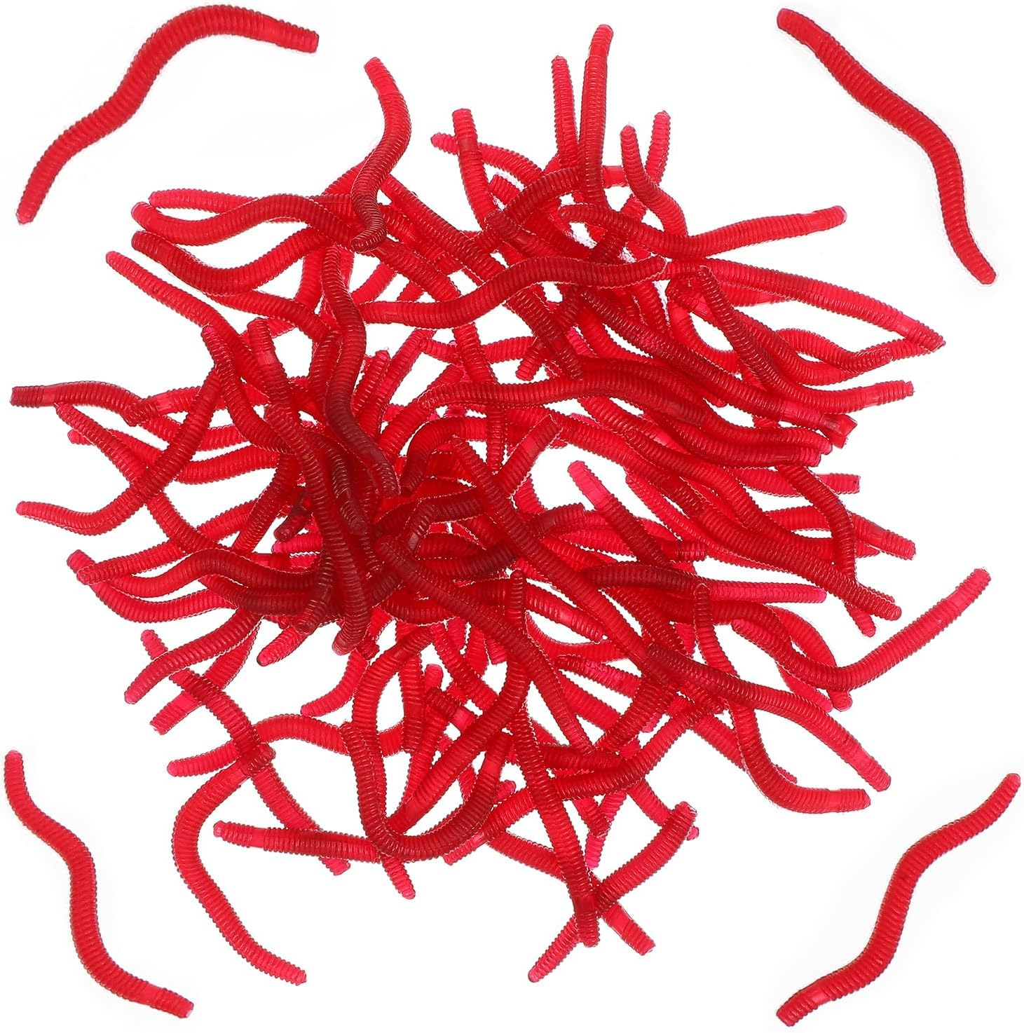 SAFIGLE 100Pcs Fishing Worms, Fake Earthworm Rubber Worms Fake Worms Faux Trick Toy, for Fishing Lures, Halloween April Fool'S Day Party image number 4