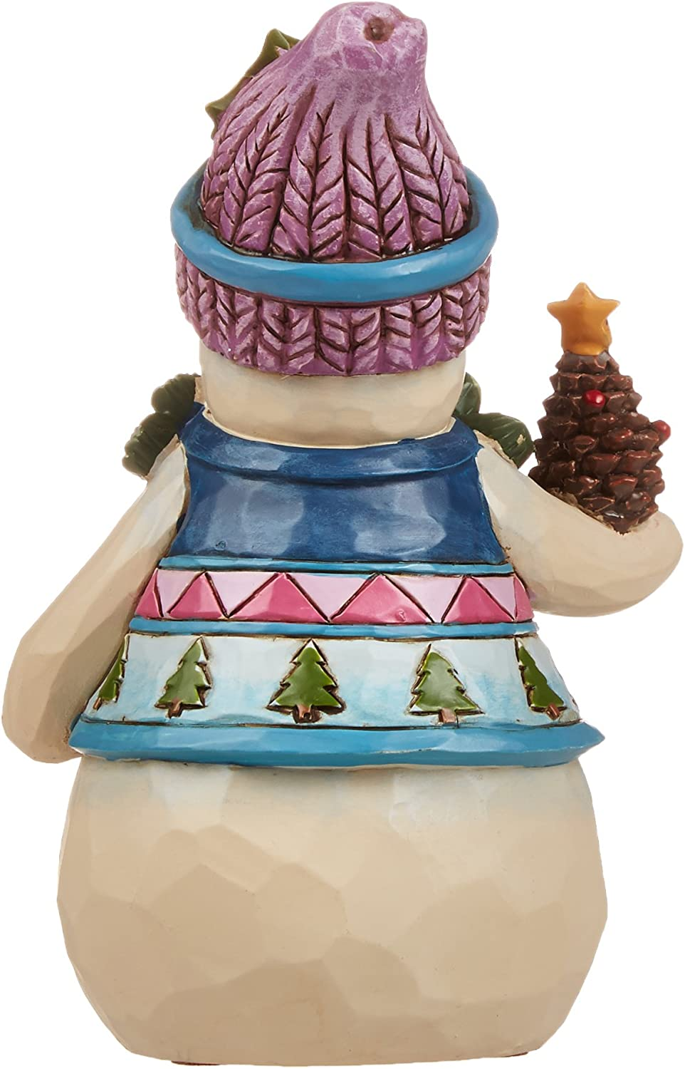 Enesco Jim Shore Heartwood Creek Pint-Size Snowman with Pinecone Stone Resin Figurine, 4.75&rdquo;, White, Red, Green, Blue image number 1