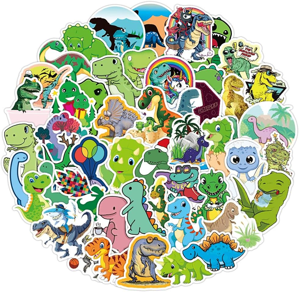 Dinosaur Stickers for Water Bottles 50-Pack, Cute, Waterproof Stickers for Teens, Girls, Perfect for Laptop, Phone, Skateboard, Travel| Extra Durable Vinyl (Dinosaur-50Pcs) image number 2