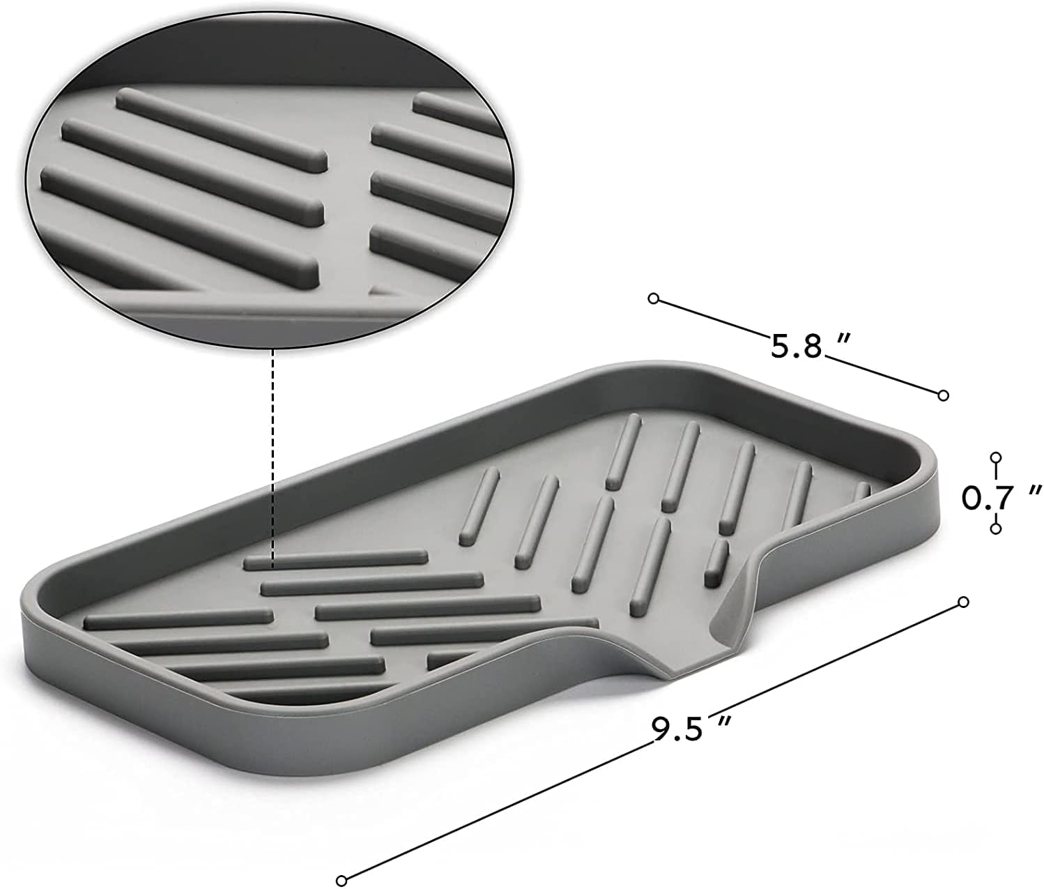 Silicone Kitchen Soap Tray, Sink Tray Draining Sponge Holder, Sink Organizer Tray for Sponge Soap Dispenser Scrubber with Drain Spout, Grey(9.5 X 5.8 Inch) image number 6
