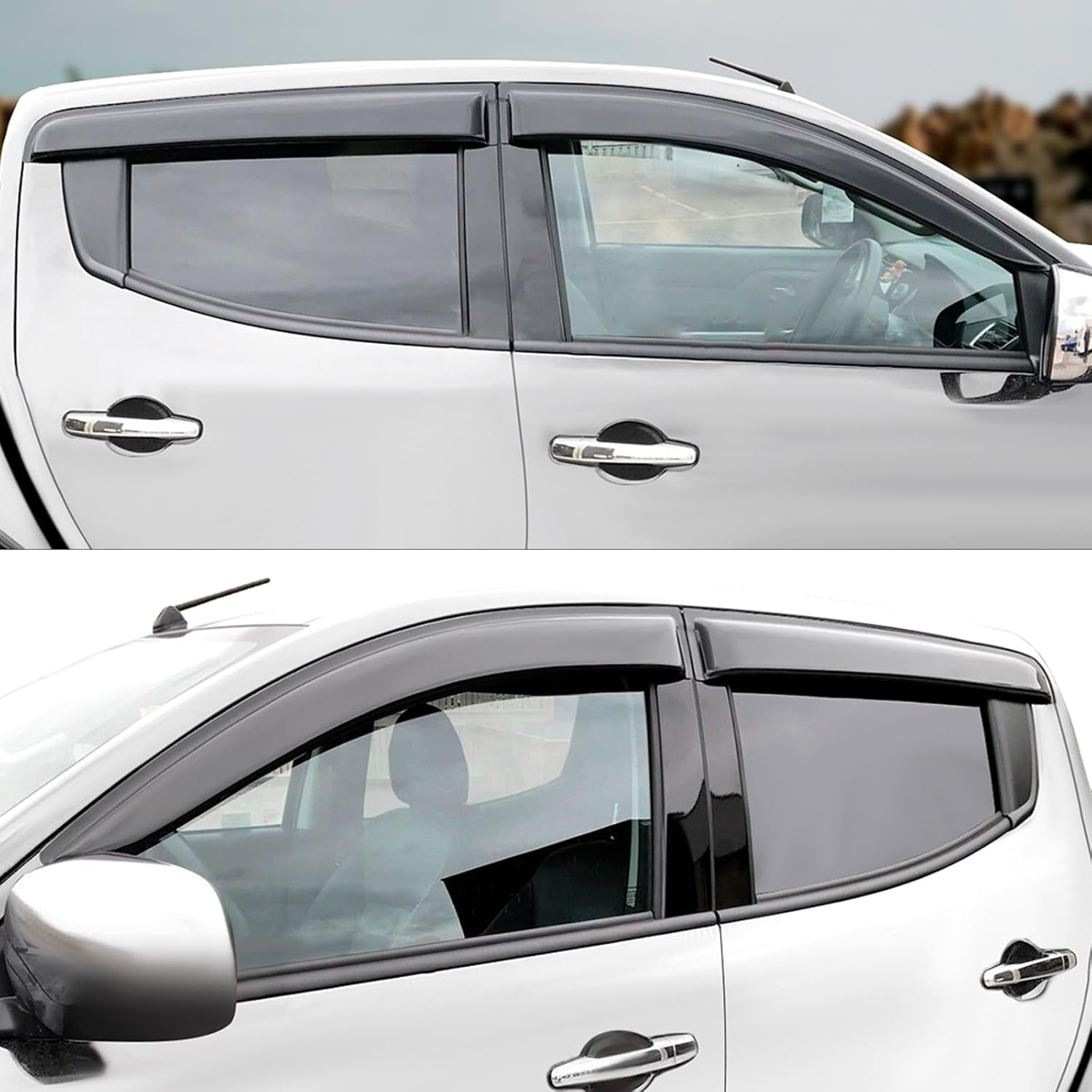 Weather Shields for Mitsubishi Triton MQ MR Accessories 2015-2024 Dual Cab, Window Visors Wind Deflectors Weathershields Car Sun Rain Guard Shield Injection Tinted Black, 4PCS image number 2