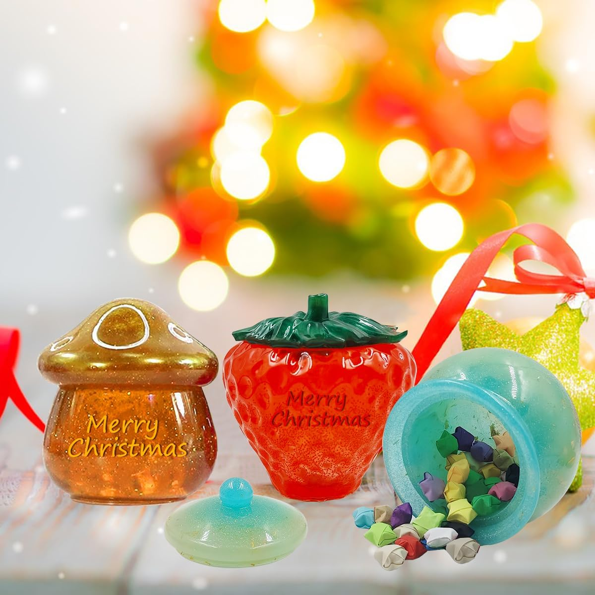 3 Set Jar Resin Molds, Finegood Silicone Jar Molds Mushroom Strawberry Epoxy Resin Molds with Lids for DIY Storage Box, Candy Jewelry Container Home Decoration Crafts image number 6