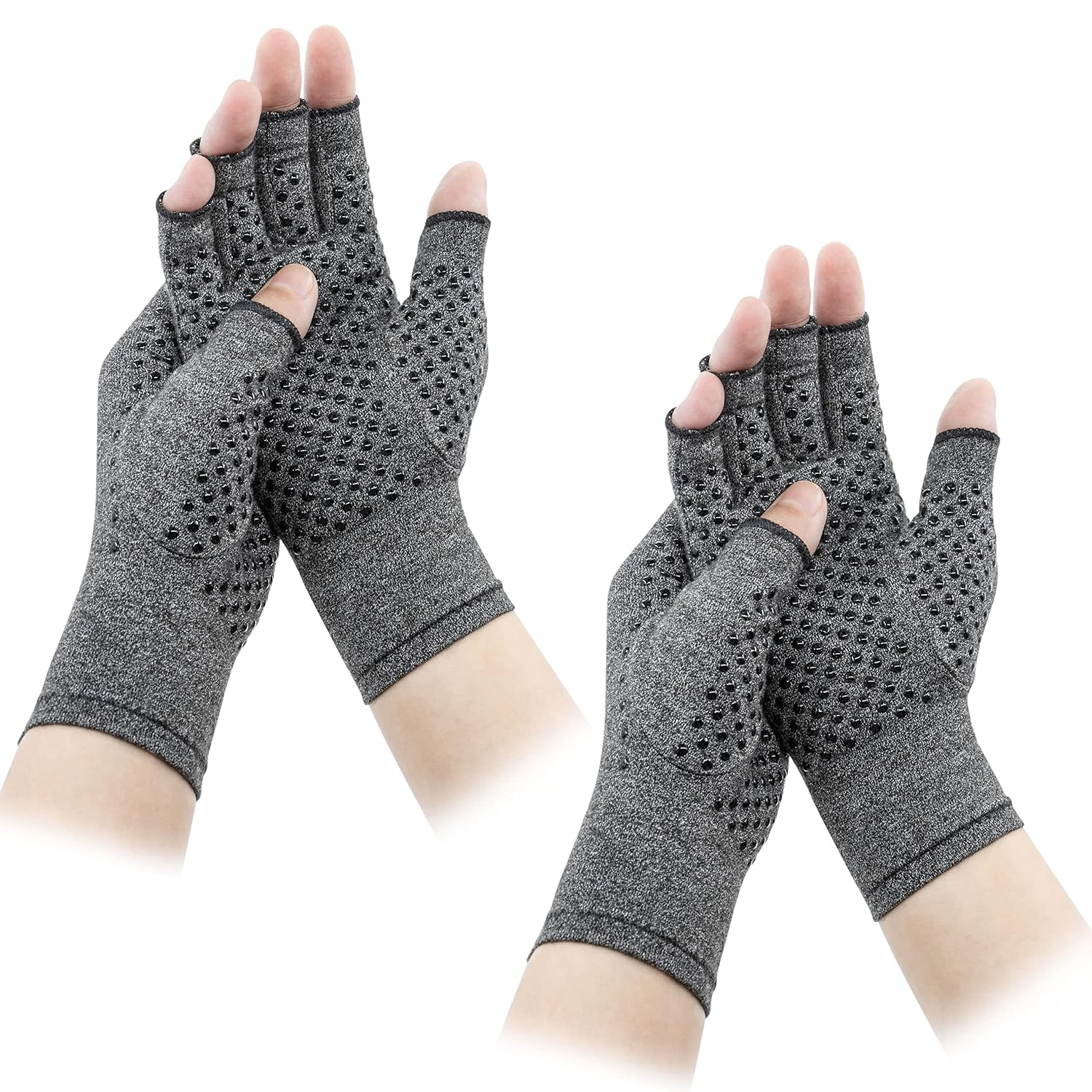 LXMY 2 Pairs Arthritis Gloves,Compression Gloves,Providing Warmth and Compression to Promote Healing,Fingerless Design,Relieve Pain from Rheumatoid Arthritis and Carpal Tunnel, Grey(2 Pair), L