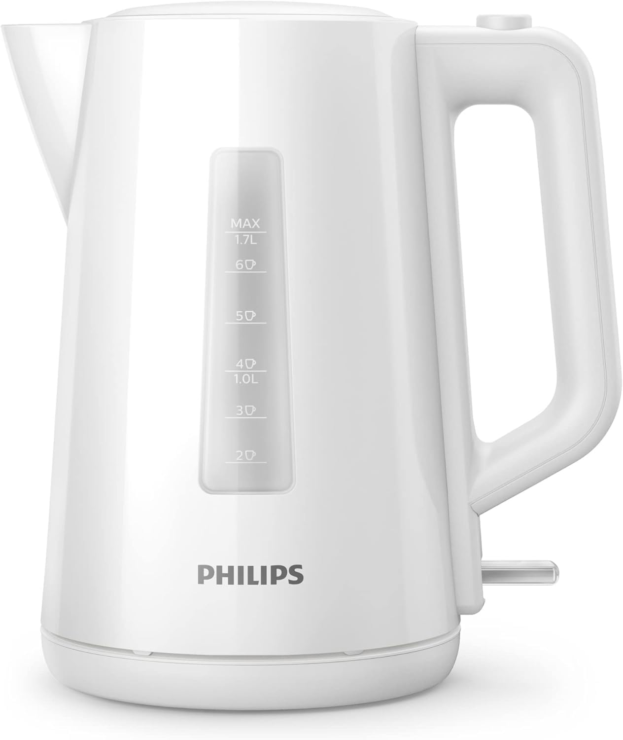 Philips Series 3000 Kettle, 1850 W, 1.7 Litre Family Size, Spring Lid, Fast Boiling, Light Indicator, Removable Filter, Pirouette Base, Water and Cup Indicator, Easy Refilling, White (HD9318/00)