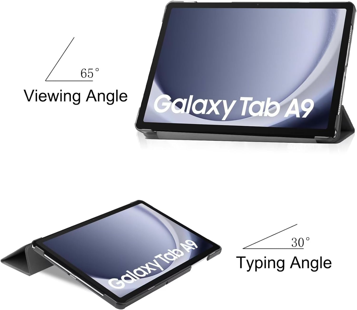 T Tersely Leather Case Cover for Samsung Galaxy Tab A9 (8.7 Inch 2023)(SM-X110, SM-X115), Slim Stand Hard Back Shell Smart Sleep/Wakeup Cover for Samsung Galaxy Tab A9 - Black image number 4