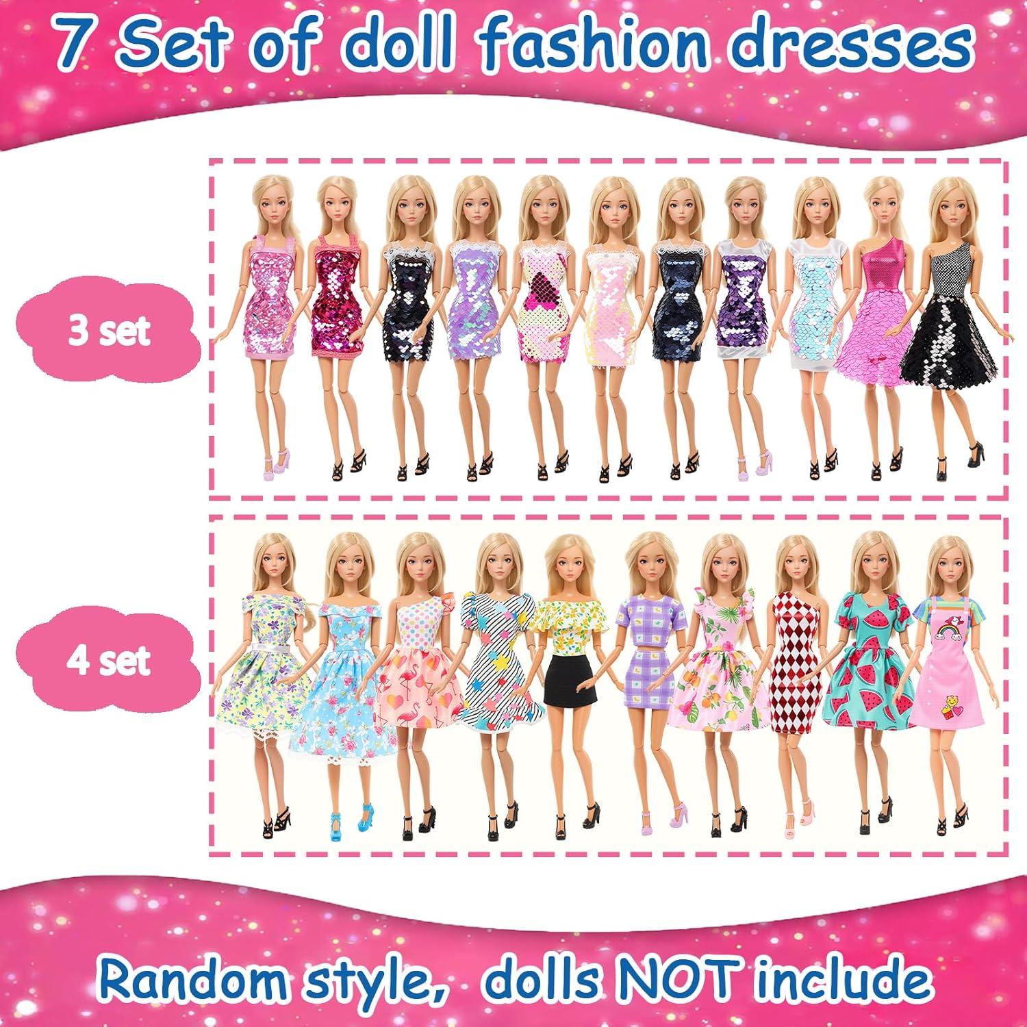 Barwa 59 Pcs Doll Accessories - 12 Fashion Dresses 3 Party Gowns 4 Outfits 3 Swimsuits Bikini with 37 Accessories for 11.5 Inch Dolls image number 2