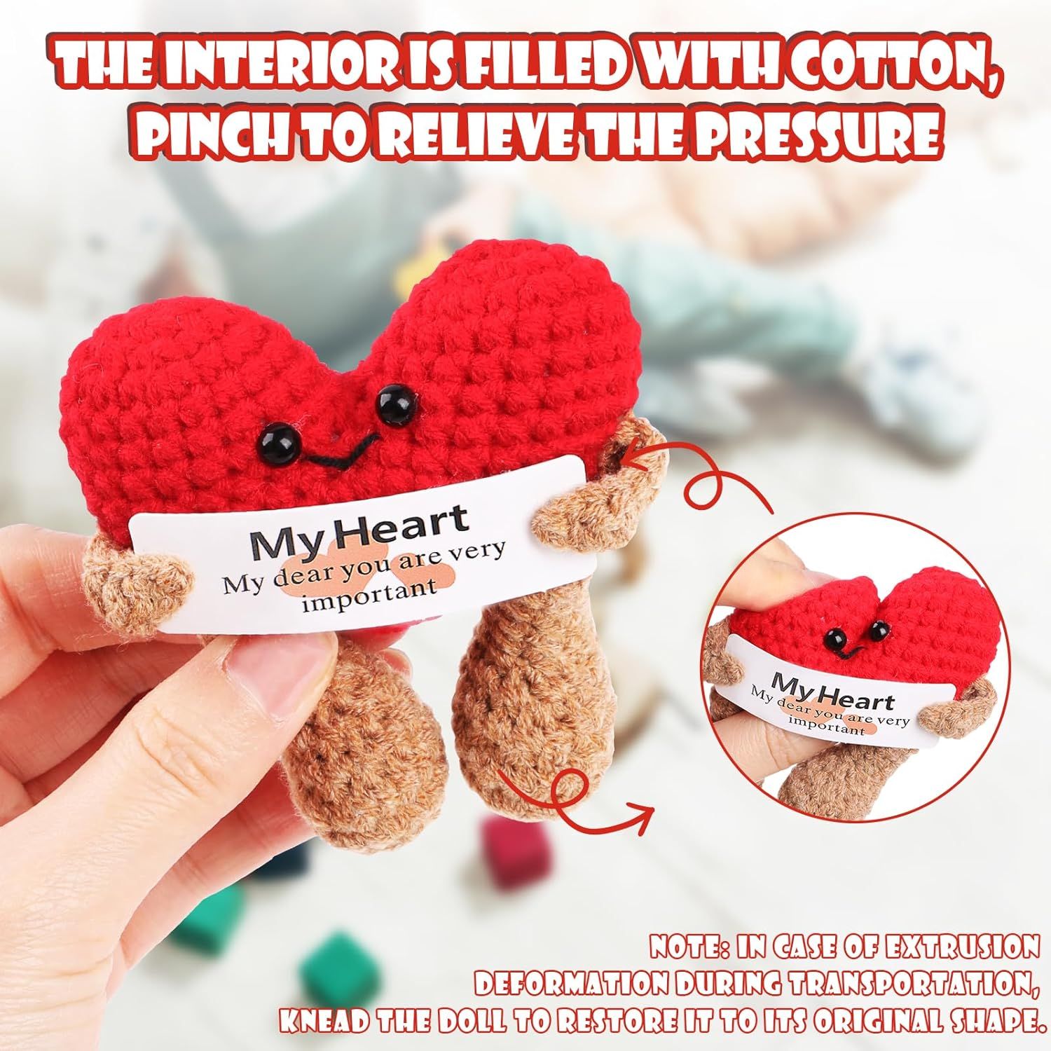 Positive Heart,Geeric Mini Funny Positive Doll+Base Knitted Ornaments Doll Handmade Decoration Positive Card Inspirational Potato Gifts Creative for Christmas New Year Souvenirs Party Decor image number 3